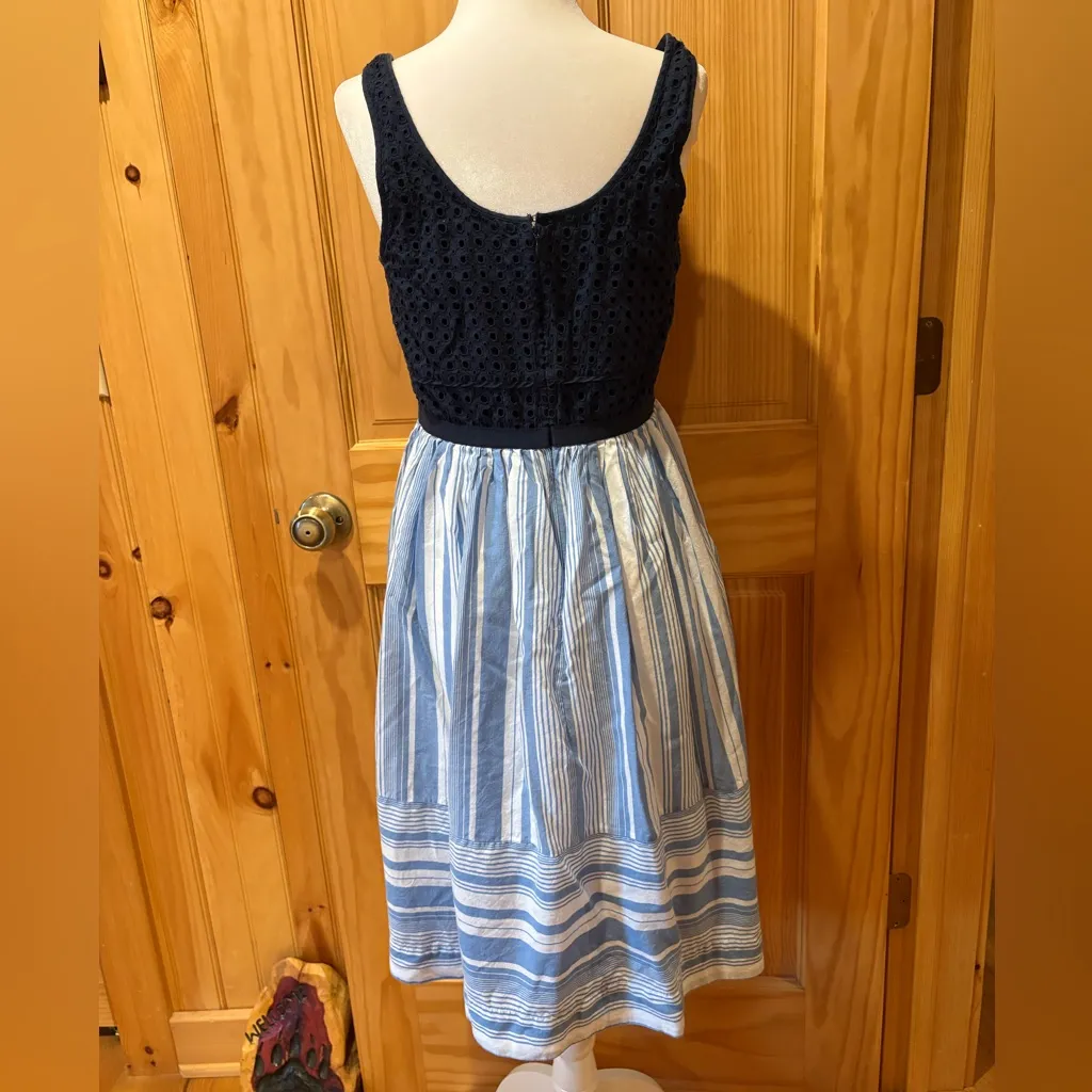 Loft Navy Blue Eyelet Chambray Striped Lined Dress - Image 2