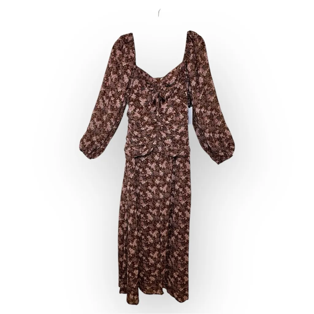 ASTR The Label Brown Floral Ruched Maxi Dress Puff Sleeve Romantic Small NWT - Image 4