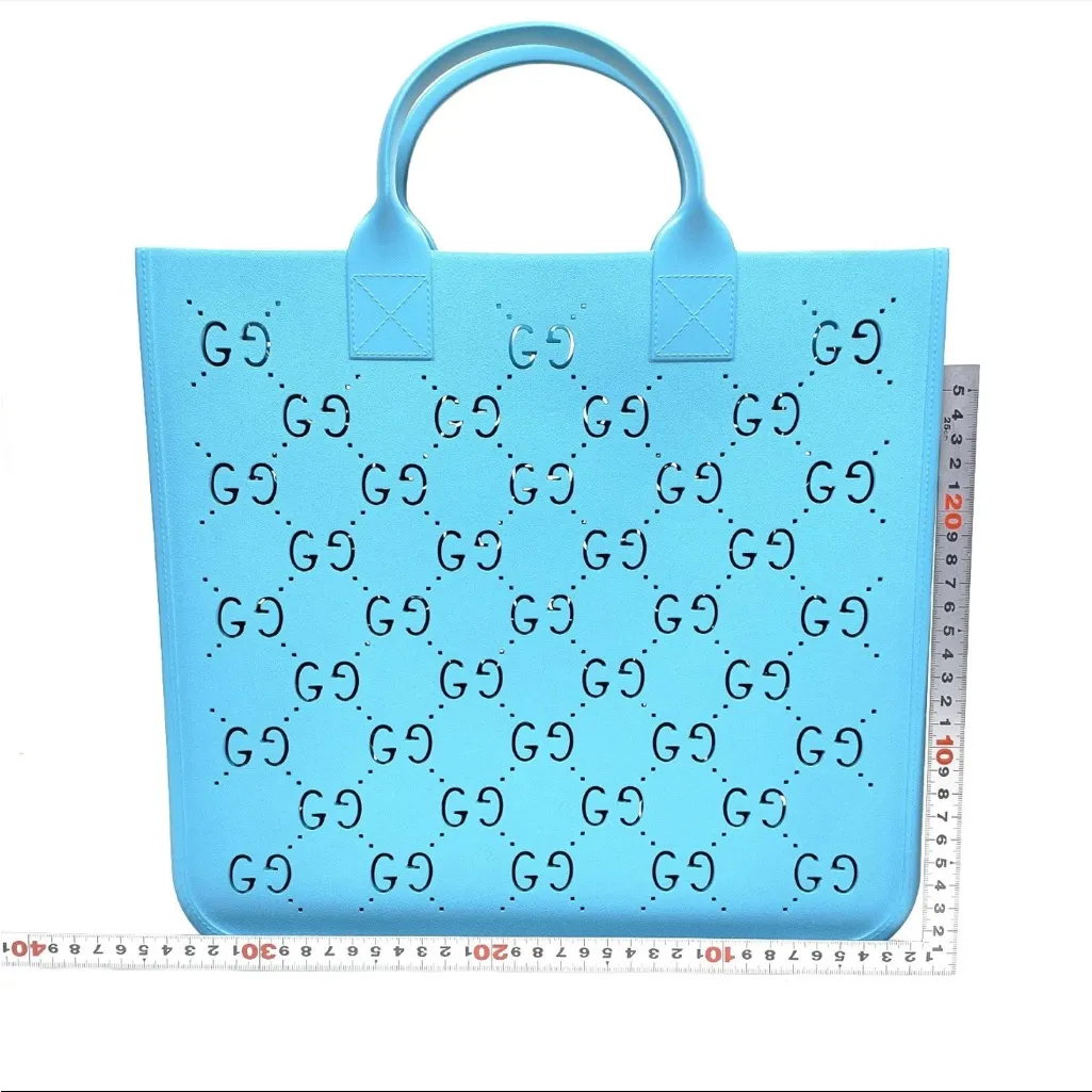 Gucci Blue Perforated Rubber Tote Bag with COA EUC - Image 3