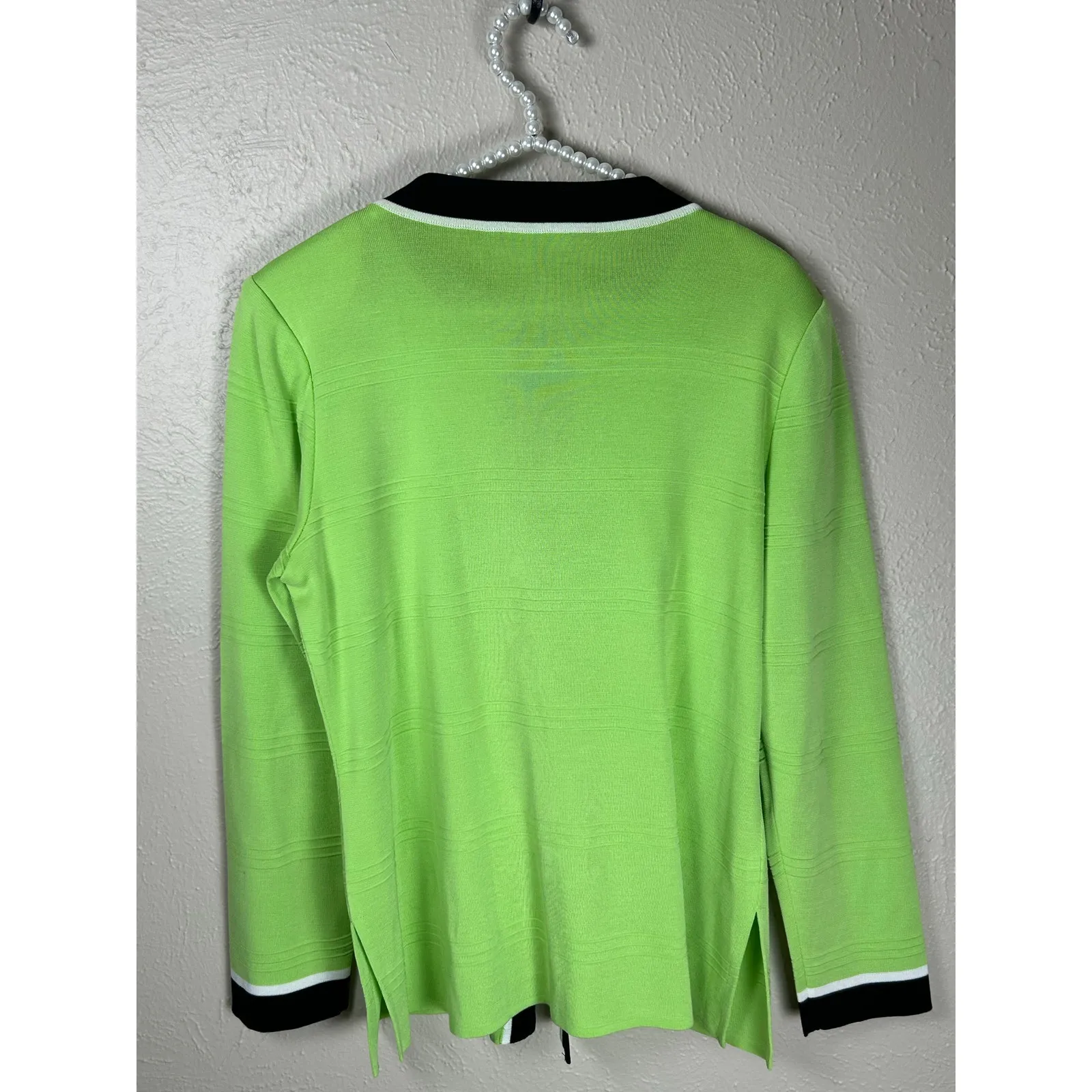 Ming Wang Cardigan Blazer Size Medium Preppy Green Black Knit Jacket TINY FLAW - Image 11