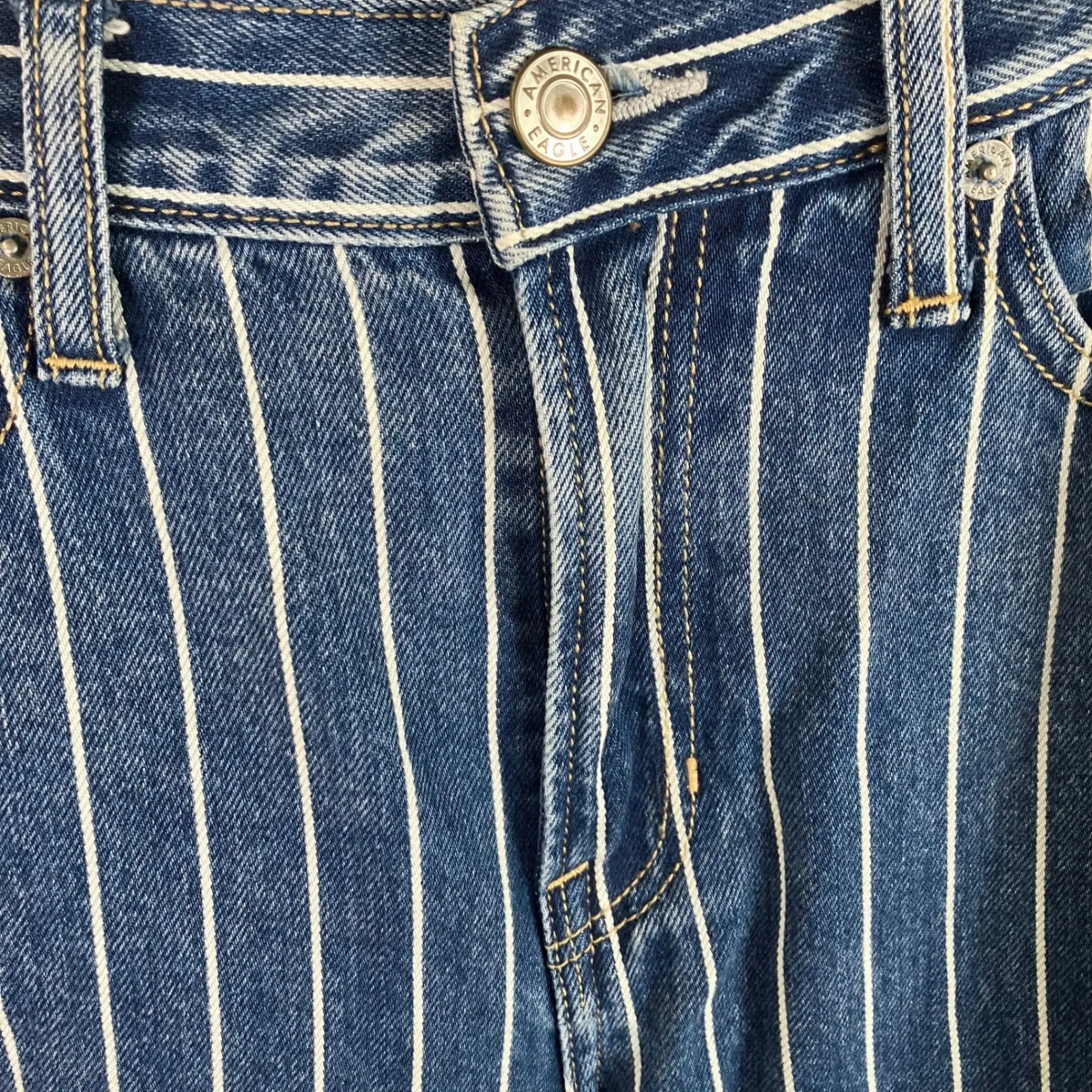 American Eagle Mom‎ Jeans Size 0 Striped High Waisted Denim Casual Blue - Image 2