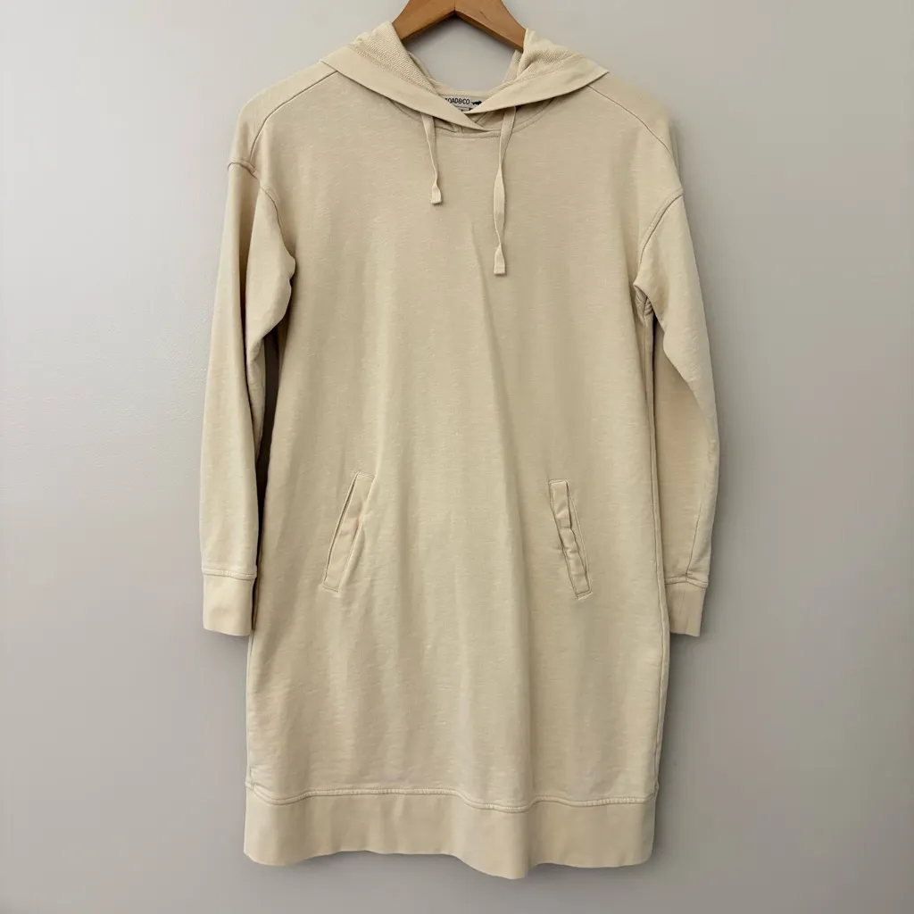 Toad&Co Cream Organic Cotton Long Sleeve Hooded Sweatshirt Dress Size S Tan - Image 4