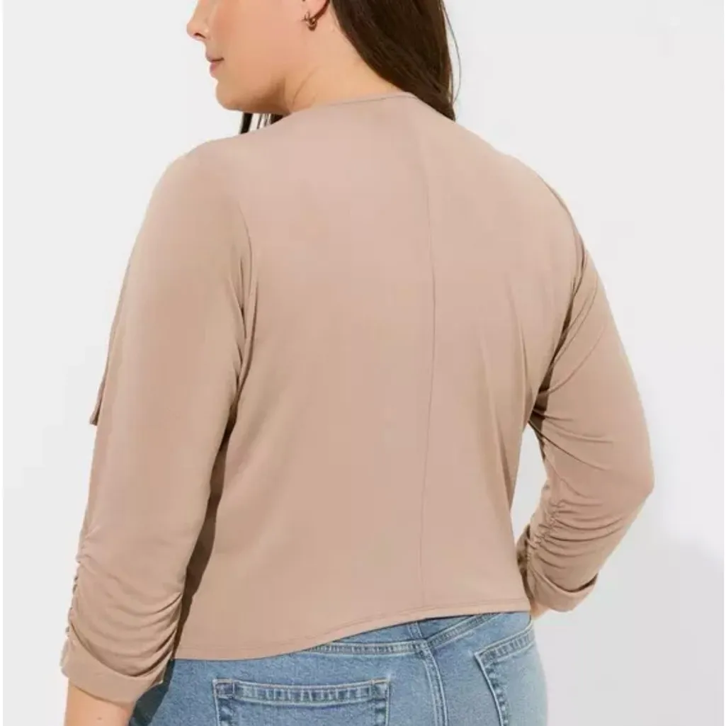 Torrid Taupe Grey Pebble Crepe Drape Front Blazer Size 2 - Image 2