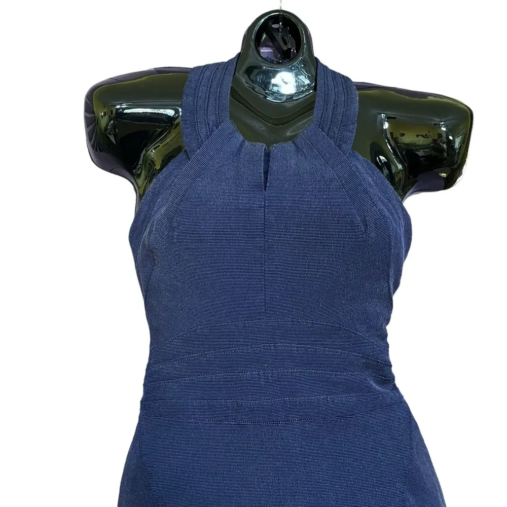 Navy Blue Halter-Neck Sheath Midi Mermaid Dress - Image 10