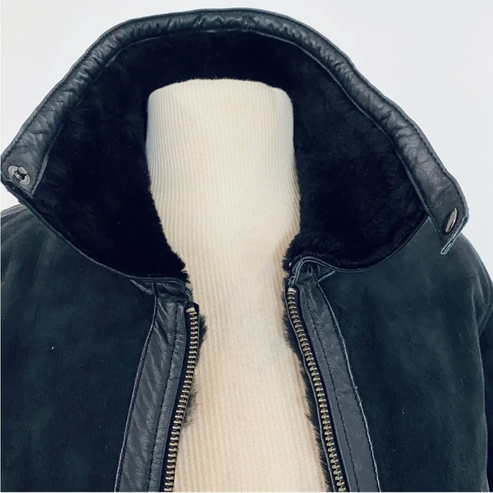 Vintage lamb sheep skin with leather trim bomber jacket - Image 9