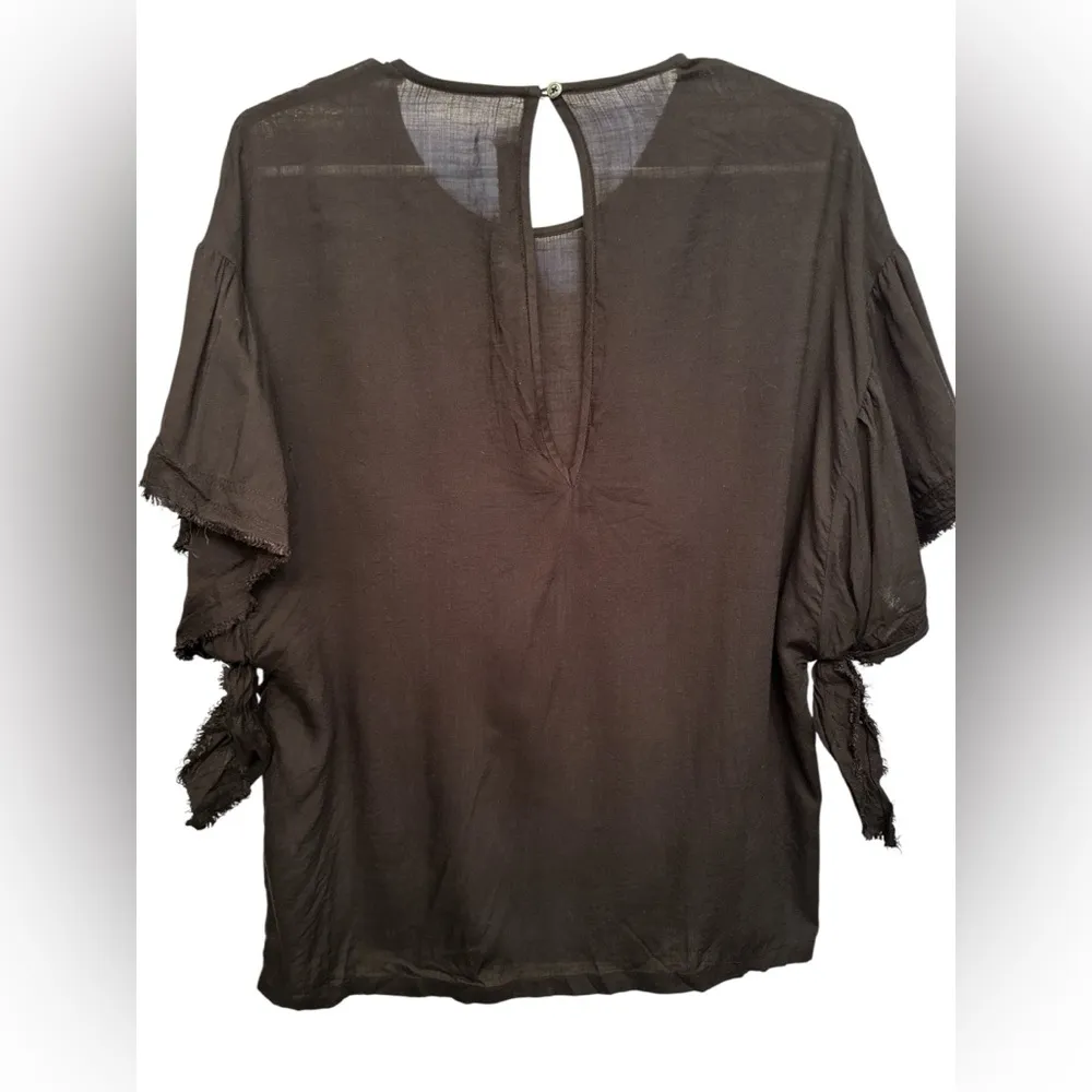 IRO Black Short Sleeve Top with Ruffle Detail - Image 3
