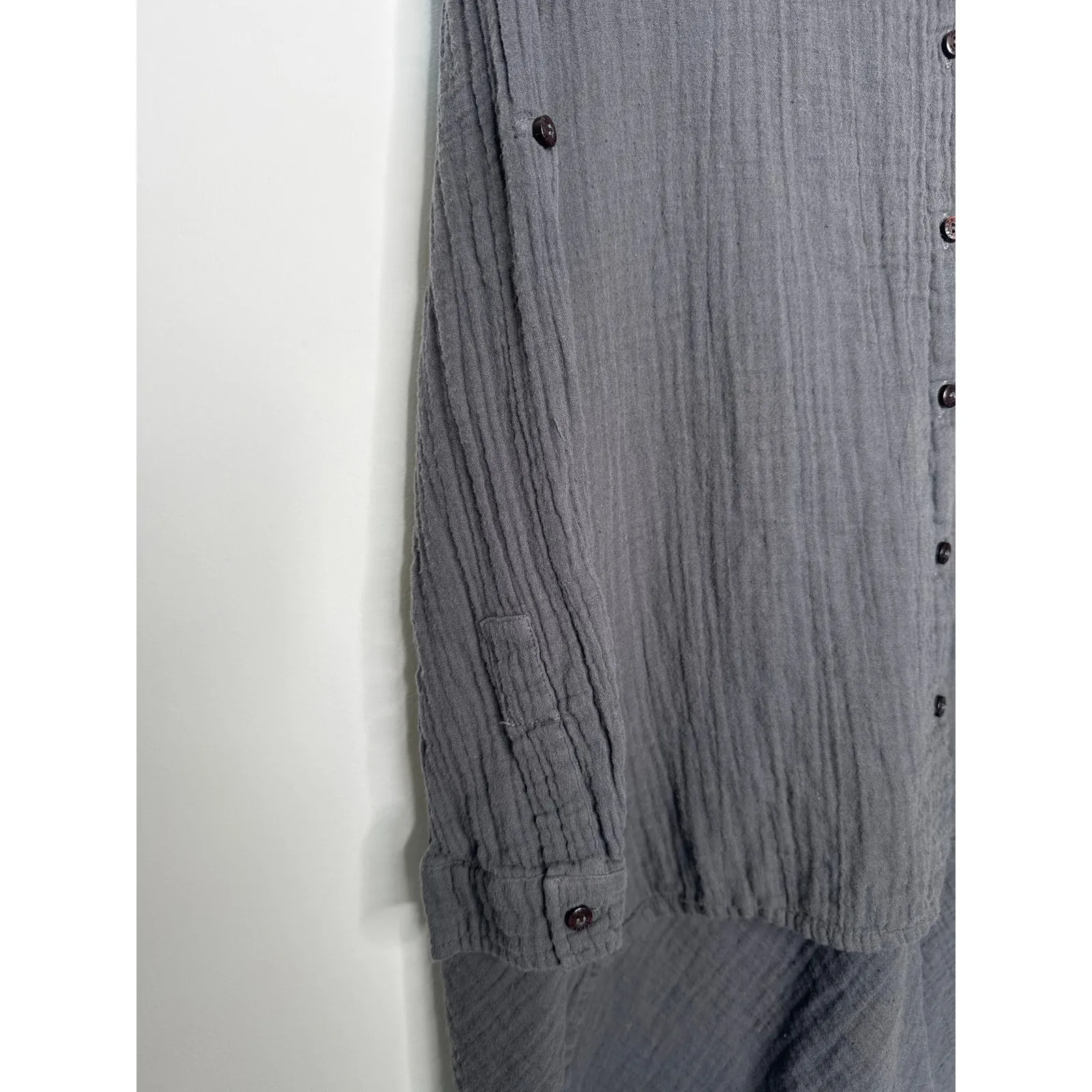 Stark X long sleeve uneven tunic high low shirt, charcoal cotton gauze medium Gray - Image 7