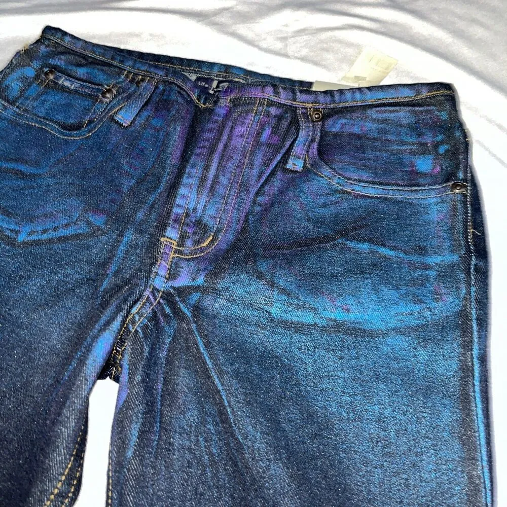 Deadstock Y2K LEI Low Waist Junior Sz 14 Multi Color Spray Painted Jeans Flare - Image 6