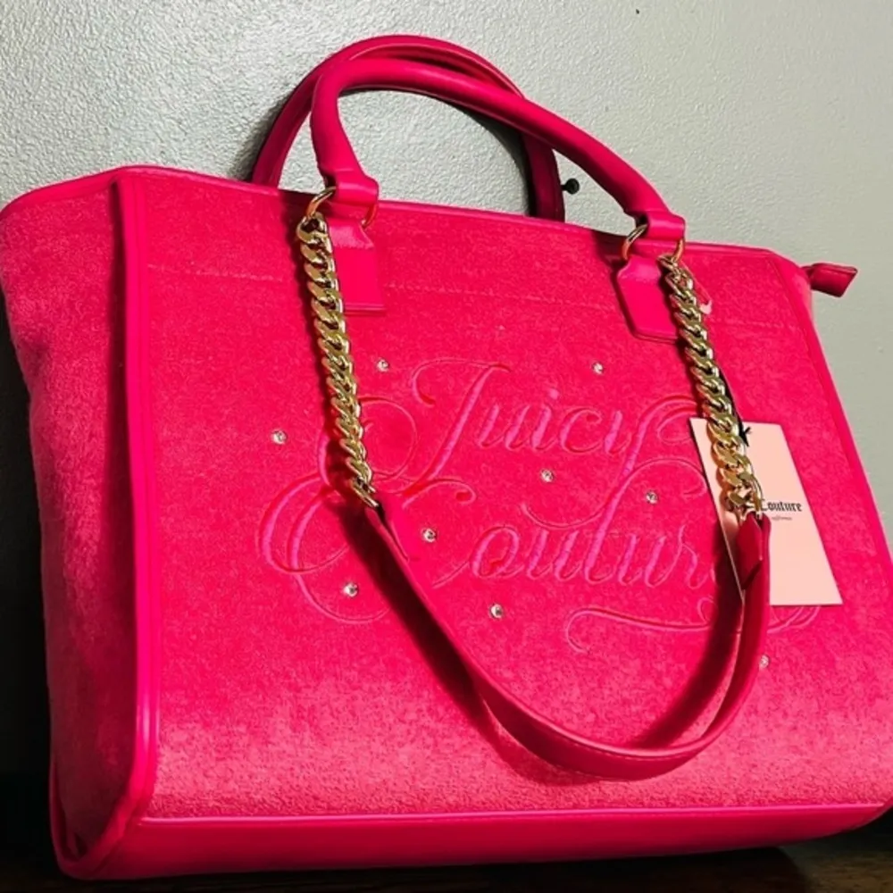Juicy Couture Pink Flash Velour Beach Tote Weekend Bag NWT - Image 2