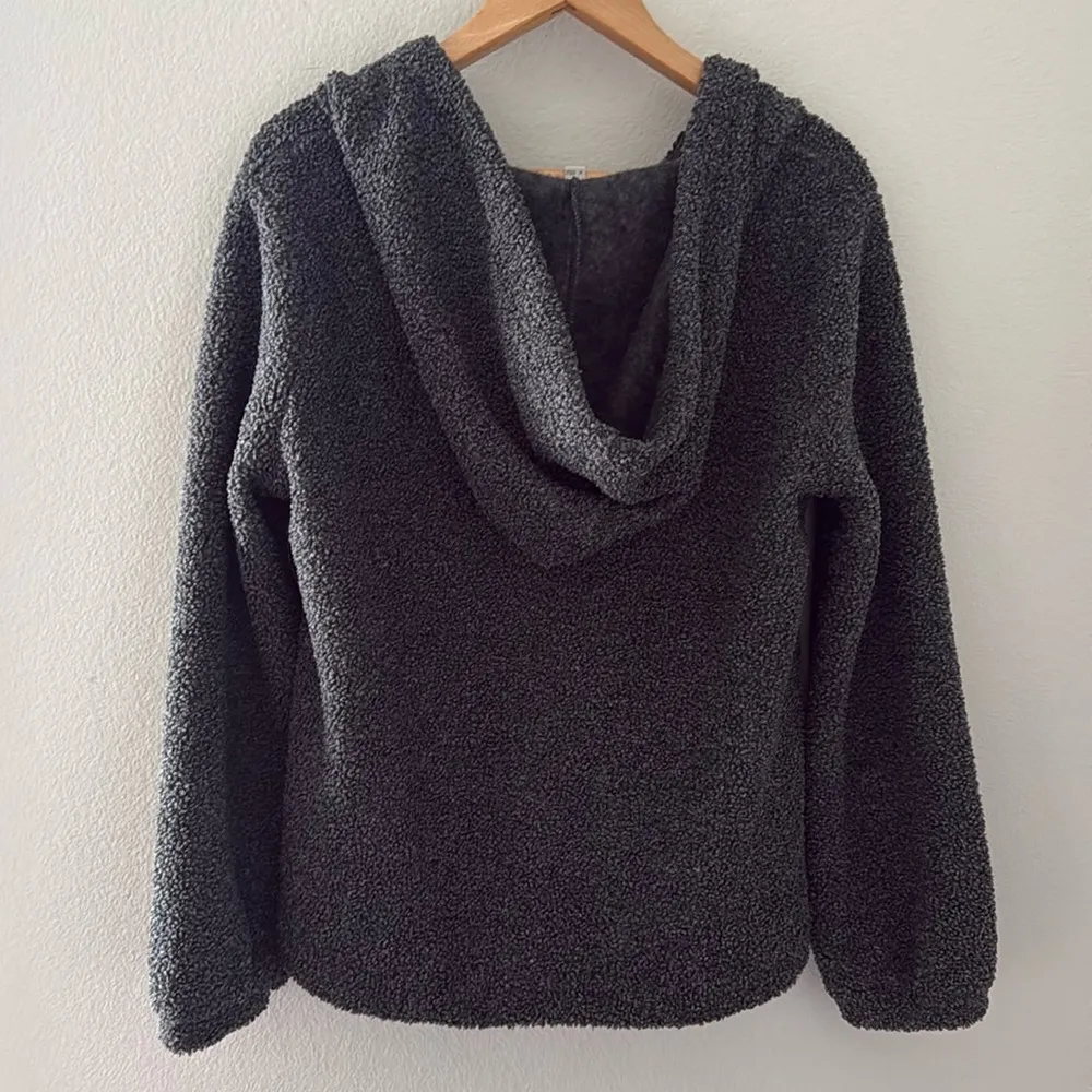 LOFT Dark Gray Faux Sherpa Pullover Hoodie Size Medium M - Image 8