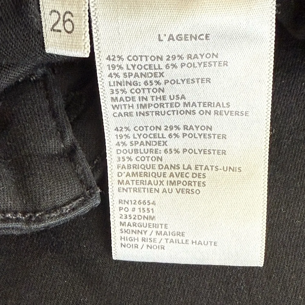L'AGENCE Classic Black Denim L’Agence Margot Skinny Jeans size 26 - Image 8