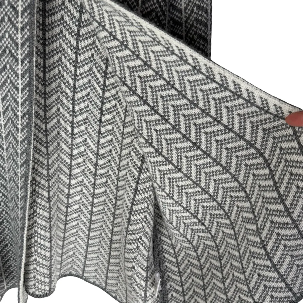 Bianca G. Knit Cape Jacket Gray White Herringbone Wool W Size XL Made in Italy - Image 5