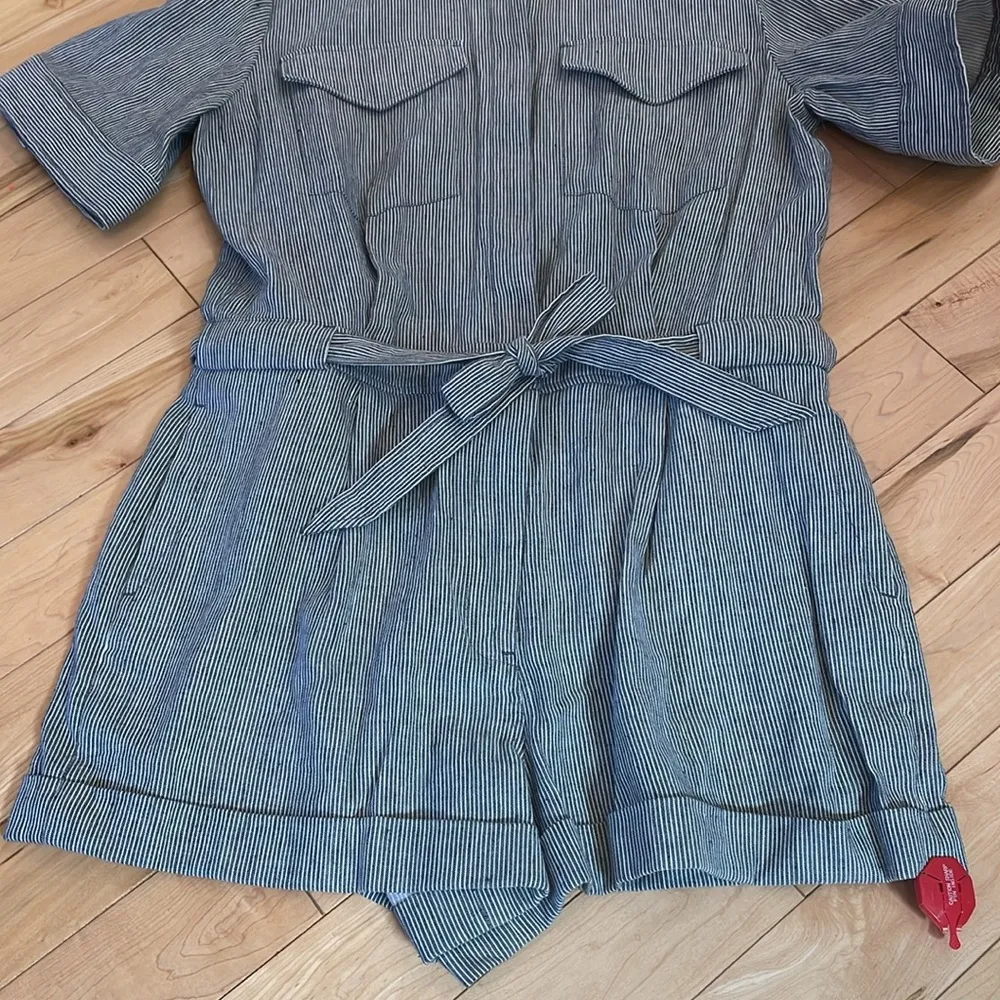 Rag & Bone navy striped surplus one piece shorts romper - Image 5