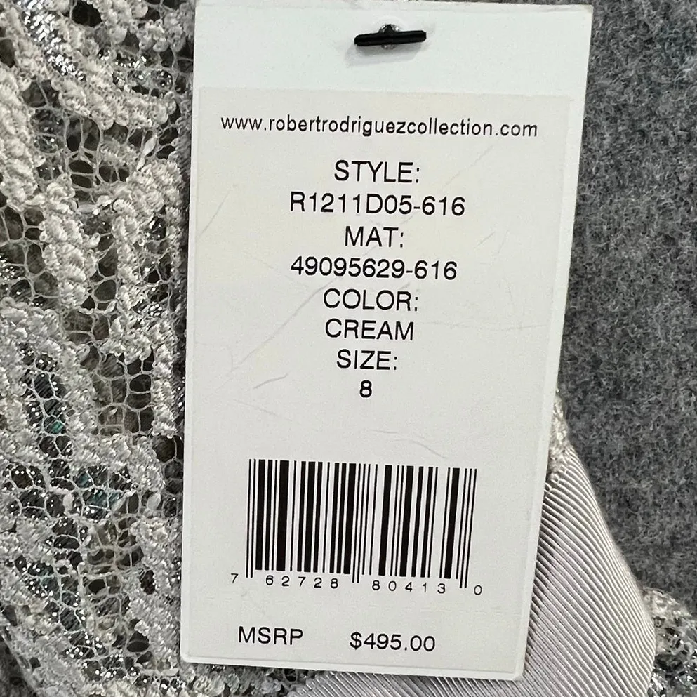 Robert Rodriguez Lace Mini Dress 8 Cream Metallic Tiered Cocktail Party Holiday - Image 14