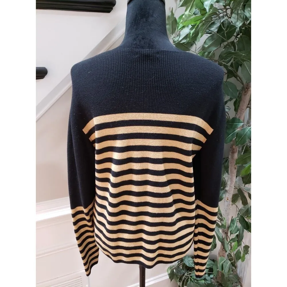 Who What Wear Women's Navy Beige Cotton Boat Neck Long Sleeve Sweater Size Small - Image 2