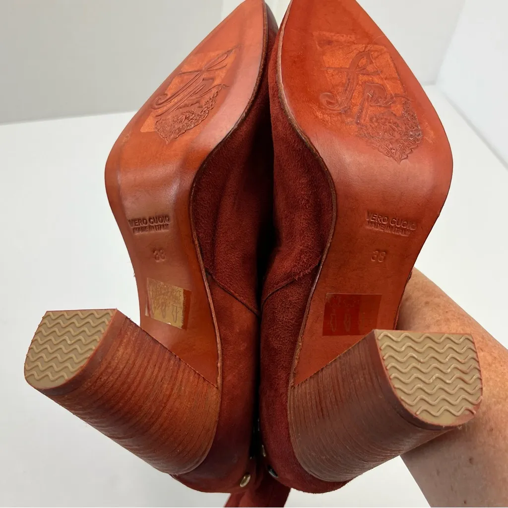 Free People Dakota Studded Suede Western Boot Ginger Snap Red Orange SZ 7.5 NWOT - Image 4