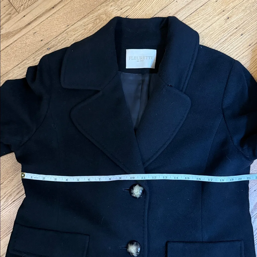 Fleurette Wool Cashmere Black Coat Size 16 Made in USA Classic Winter Overcoat - Image 6