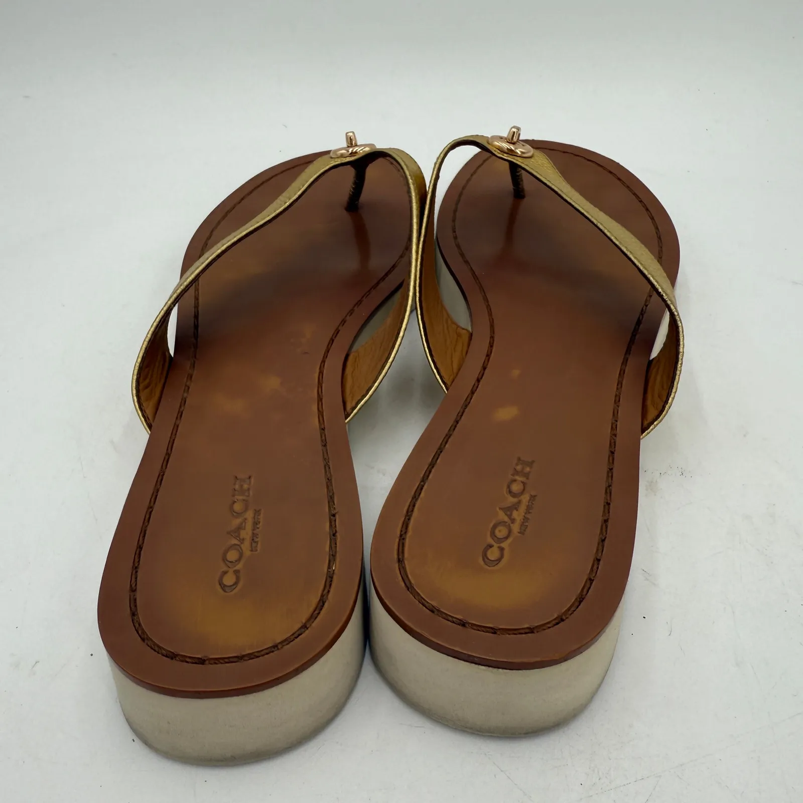 Coach Gold Shelly Leather Thong Flip Flop Sandals Size 9 - Image 6