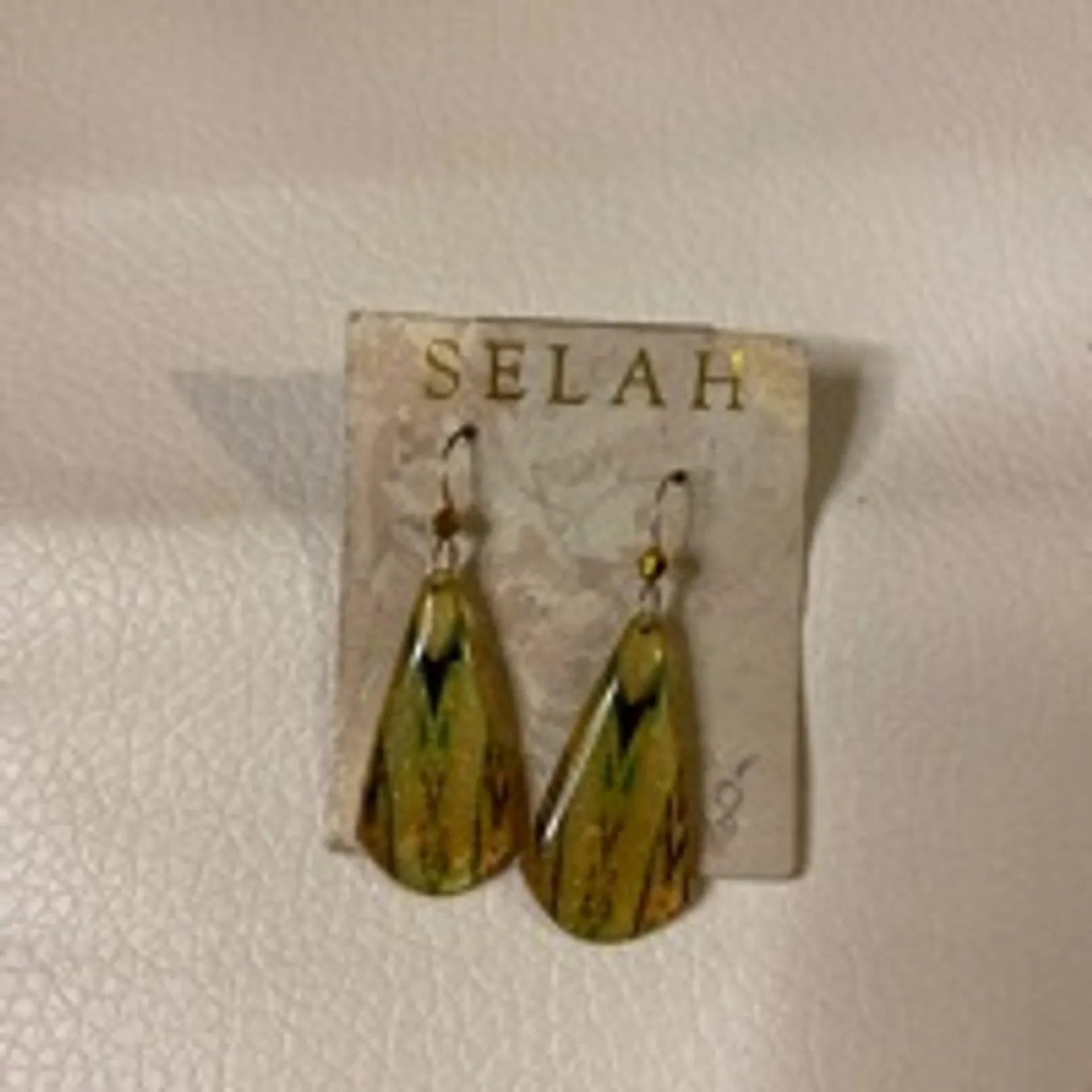 Gold Green Drop Earrings Selah Boho Chic Lightweight Dangle - Image 2