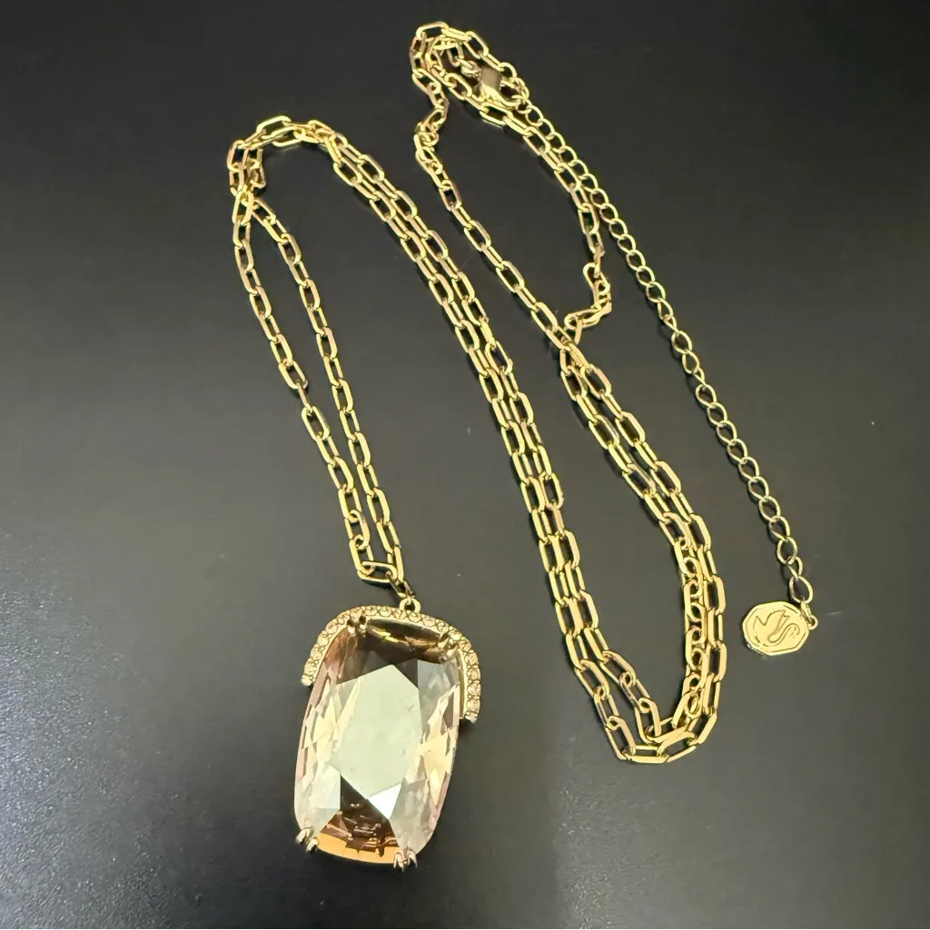 SWAROVSKI Gold-tone Yellow Cushion Cut Crystal Harmonia Pendant Long Necklace - Image 2