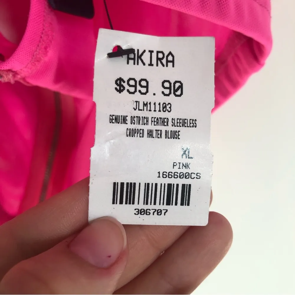 ostrich feather cropped halter top hot pink mesh zipper back women’s XL - Image 8