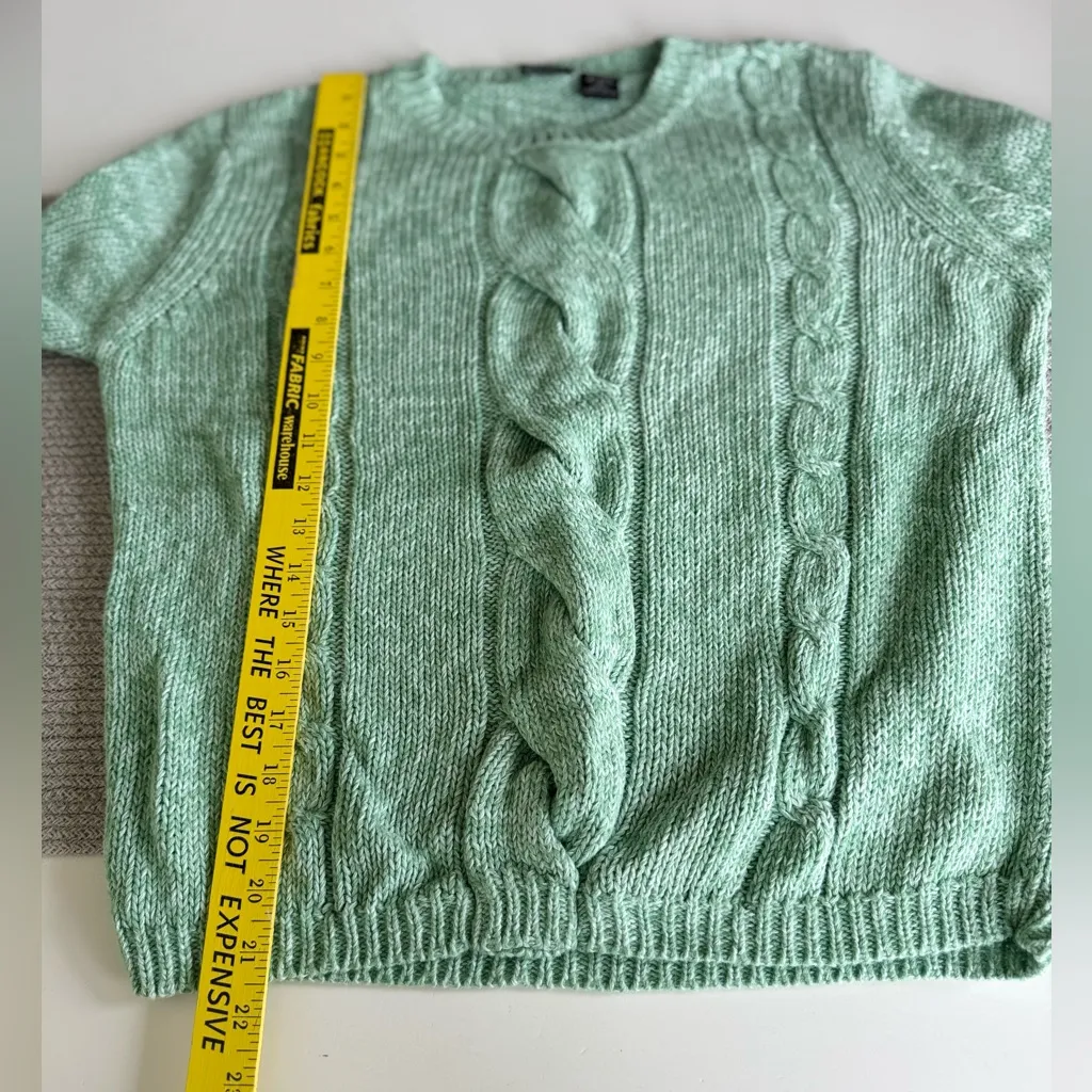 Vintage 90s Northcrest Mint Green Cableknit Ramie Cotton Sweater Size Small - Image 7