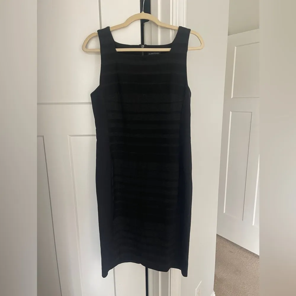Eileen Fisher Striped Ponte Knit Sheath Dress Sleeveless Black Gray - Image 4