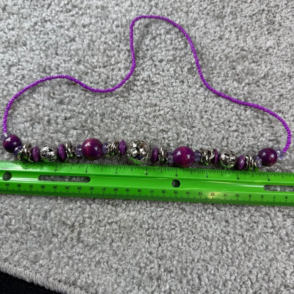 Purple Beaded Necklace With Silver - Image 12