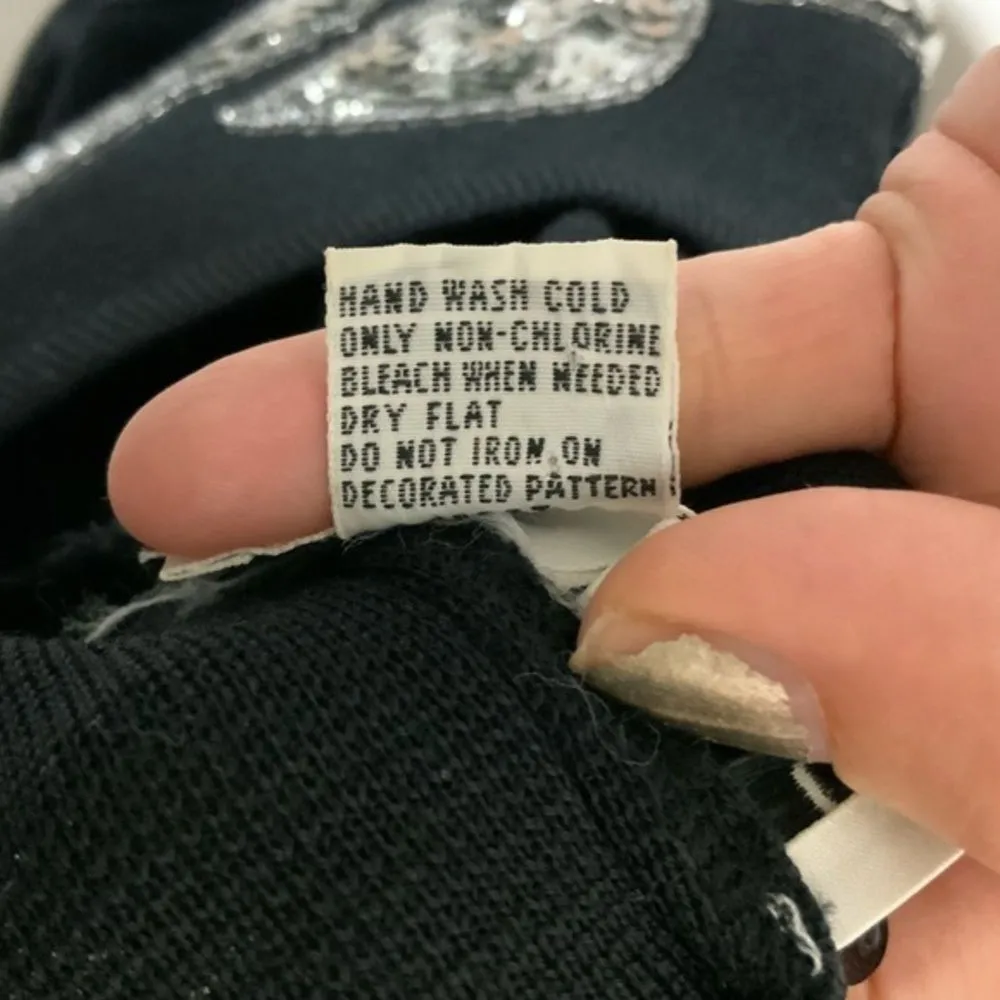 Vintage sequin dress leaf holiday tight knit sheath‎ Medium New Year’s Eve Black - Image 4