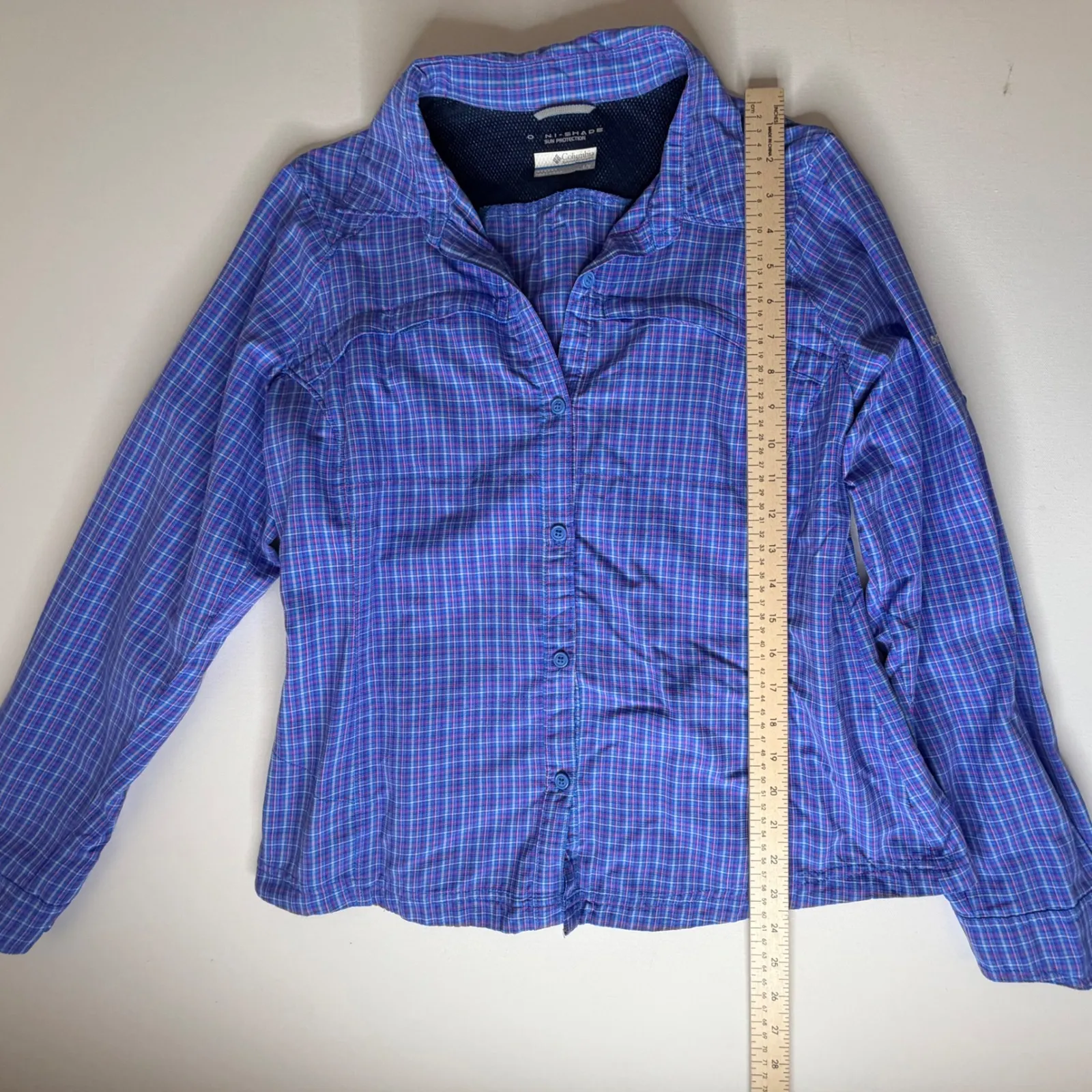 Columbia Omni Shade Sun Protection Plaid Button Down Shirt Large Outdoors Hiking - Image 8