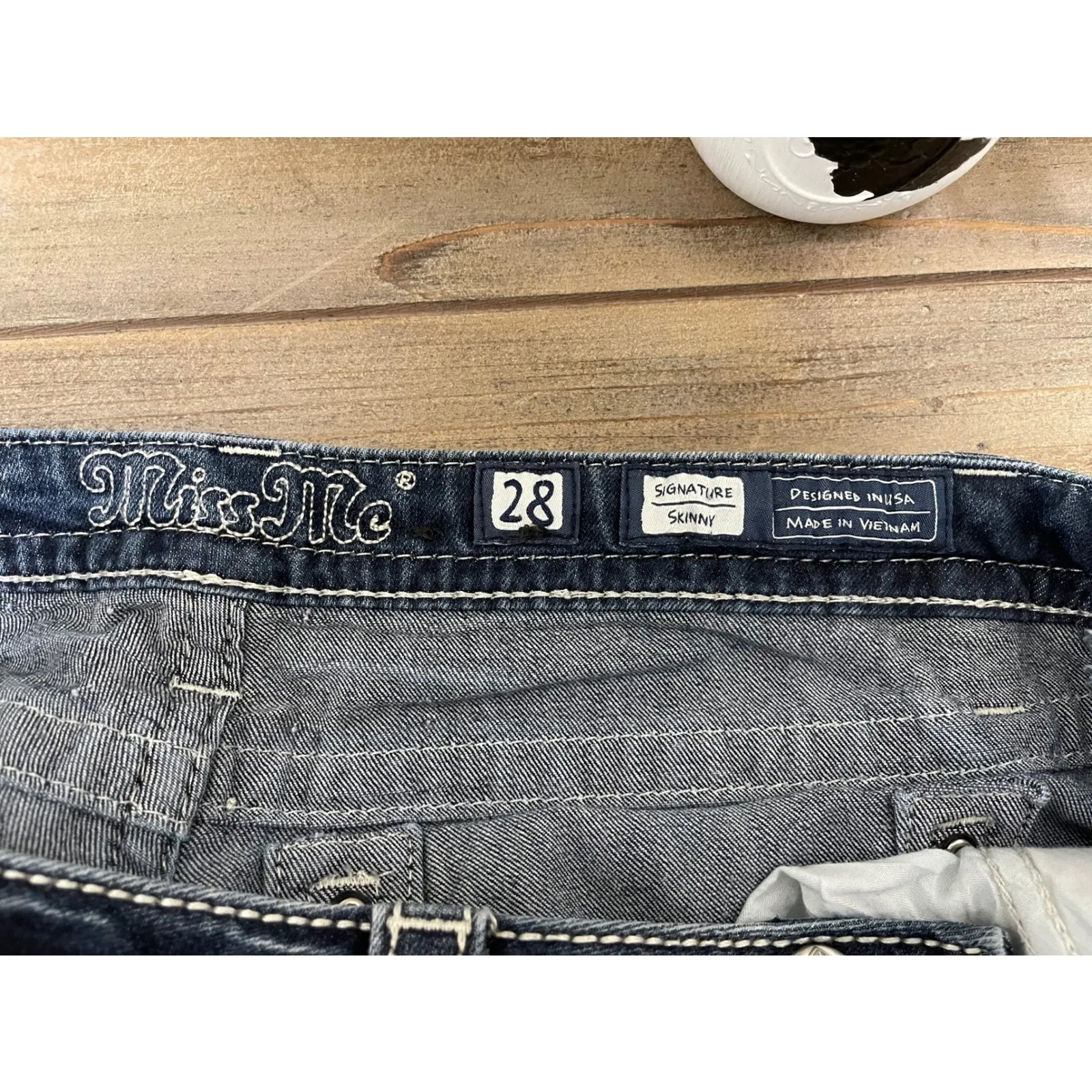 Miss Me Jeans Womens Size 29 Distressed Embellished Pocket Blue Denim Skinny - Image 9