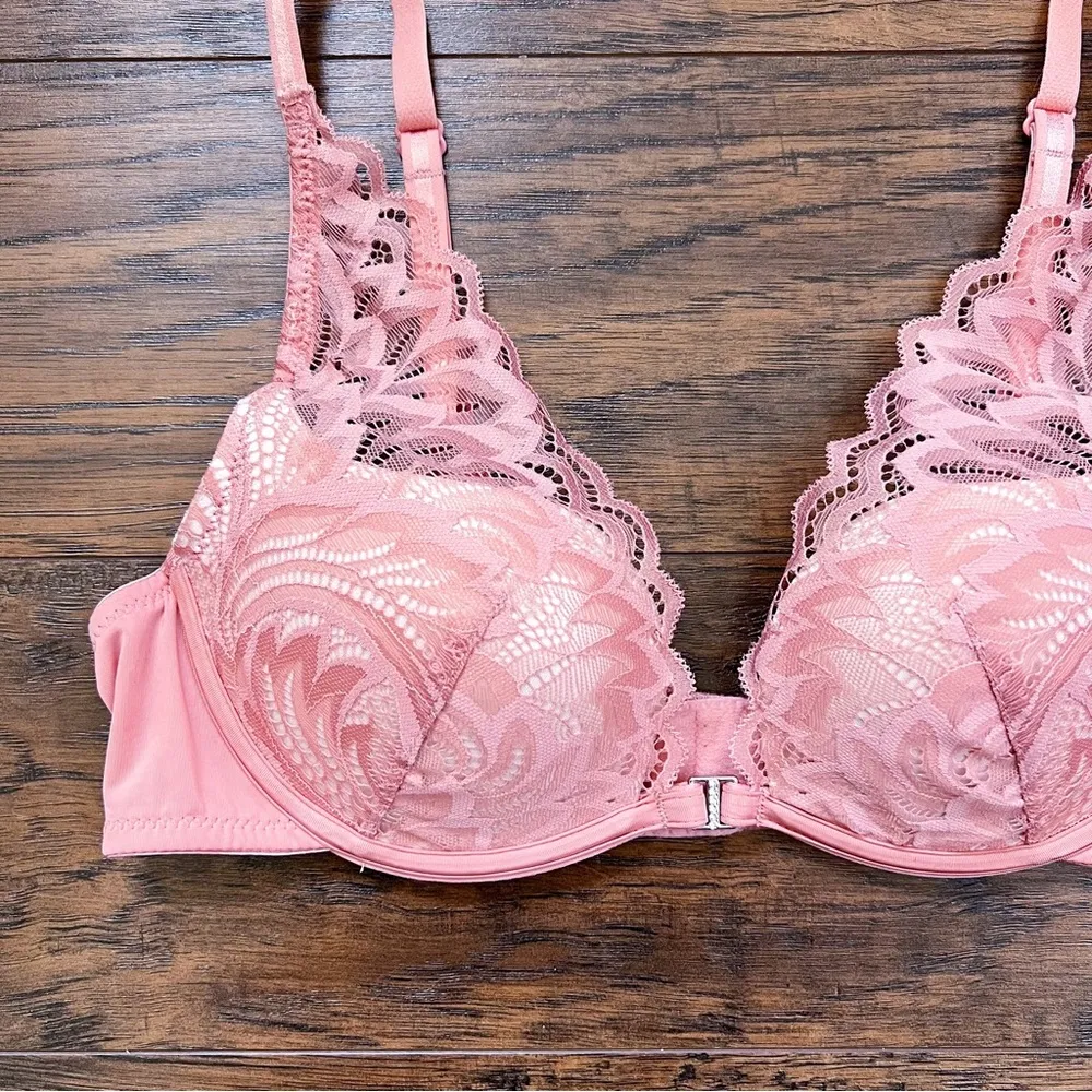 Adore Me • Lily Push Up Plunge Bra pink lace padded underwire sexy lingerie - Image 3