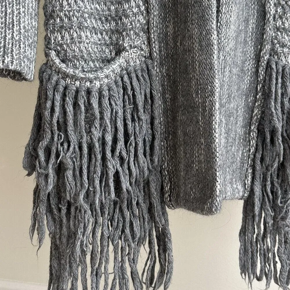 Banana Republic Cardigan Coat Italian Yarn Wool Boho Western Fringe Open Front S - Image 9