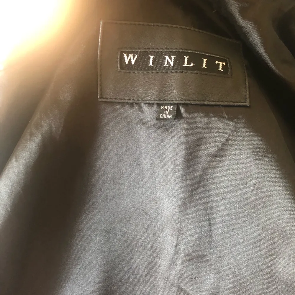 Winlit 3 Button Leather Black Blazer Sz M Jacket Trench Coat Lightweight Lined Size M - Image 6
