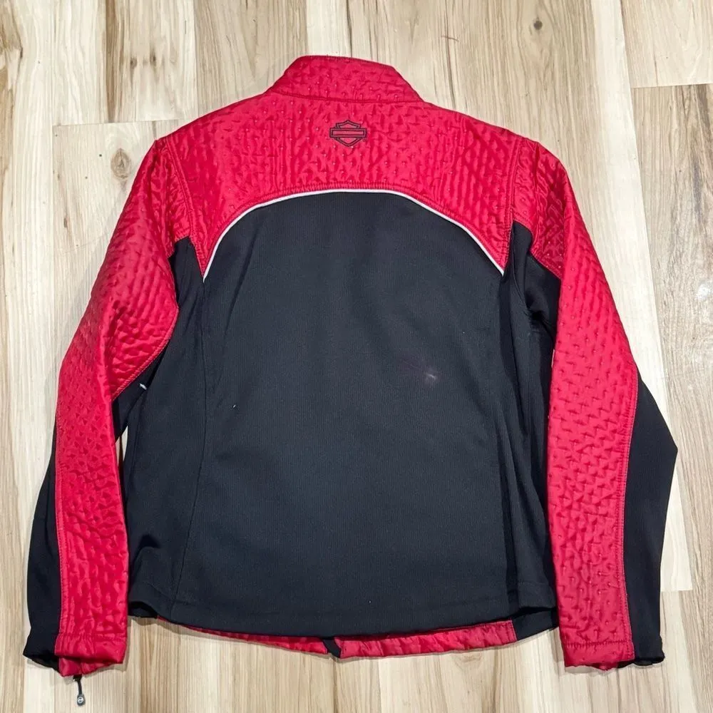 Harley Davidson Quilted Red Zip Up Motorcycle Jacket Women’s 1XL Size XL - Image 4
