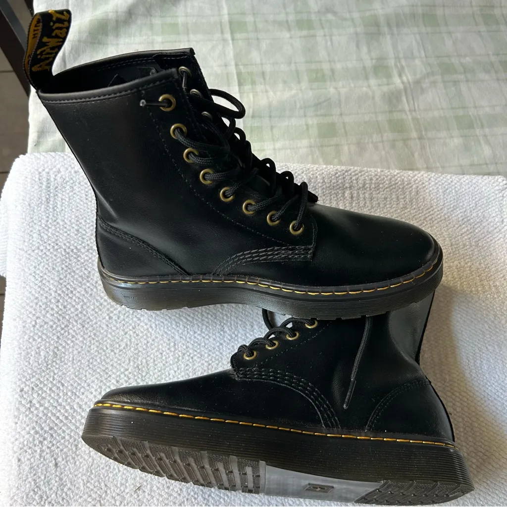 Dr. Martens ZAVALA Black Leather Boots with Yellow Stitching - Image 3