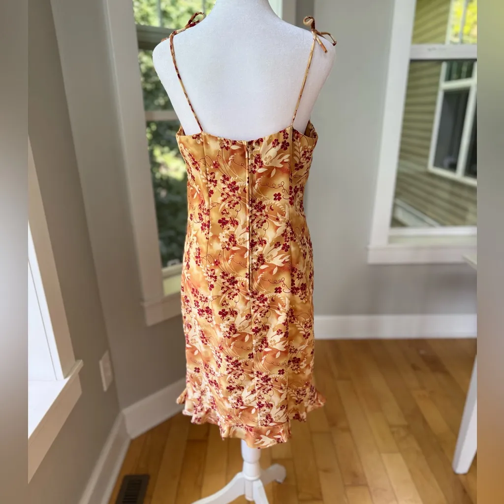 Vintage 90s Joule Orange Red Tie Strap Ruffle Bottom Slip Dress Size Large - Image 5