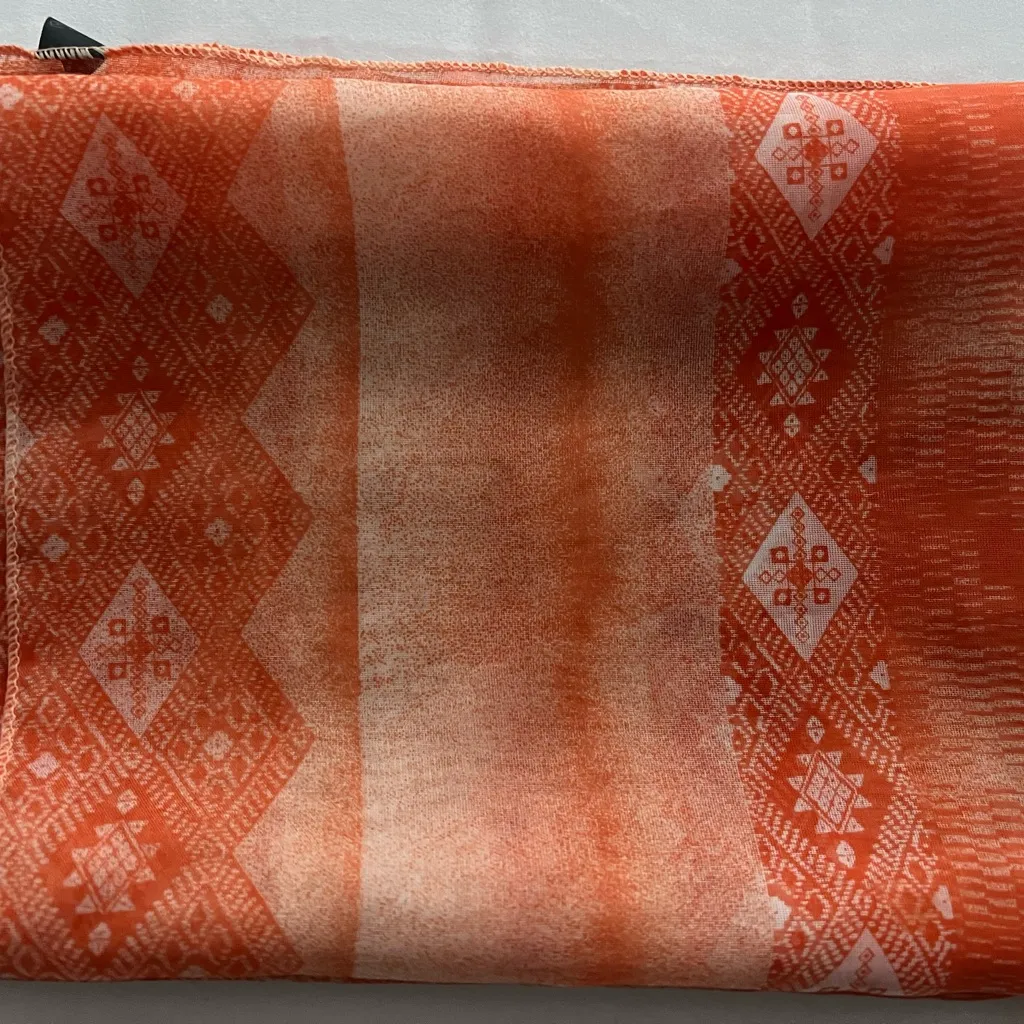 Designed Scarf Women Neckerchief Wrap 100% Polyester Made In Korea Size 62"x21" Orange - Image 7