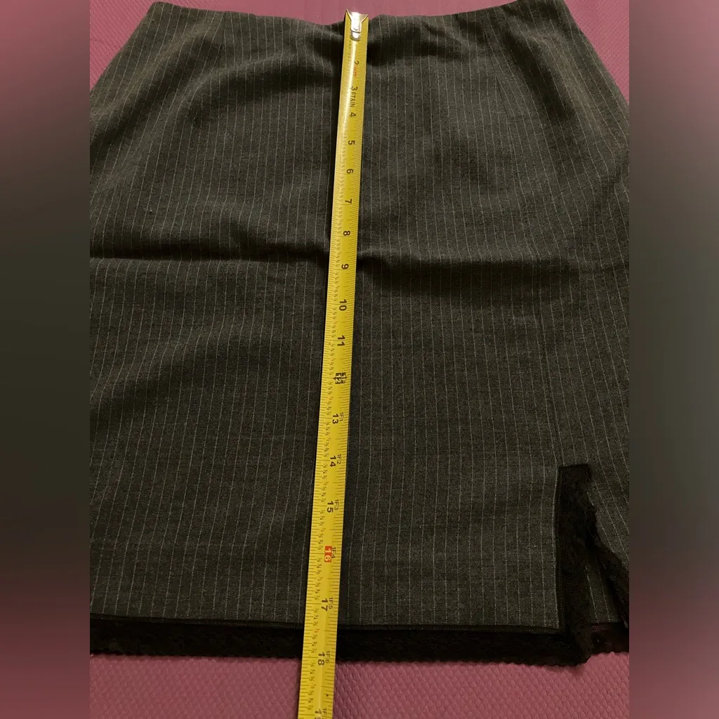Japanese Dark Gray Striped Skirt with Lace made in Japan Black - Image 13
