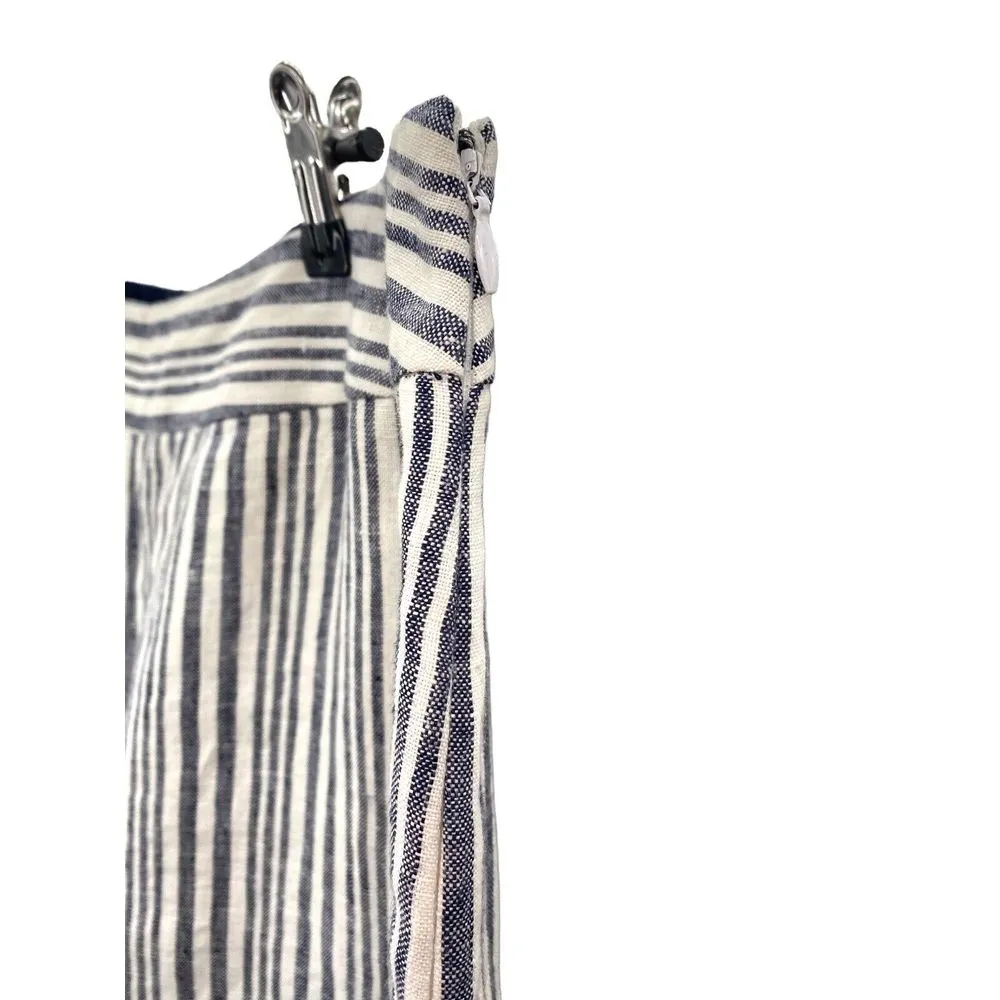 Carole Little‎ 100% Linen Pants Womens 12 Navy White Striped Wide Leg Boho Zip - Image 2