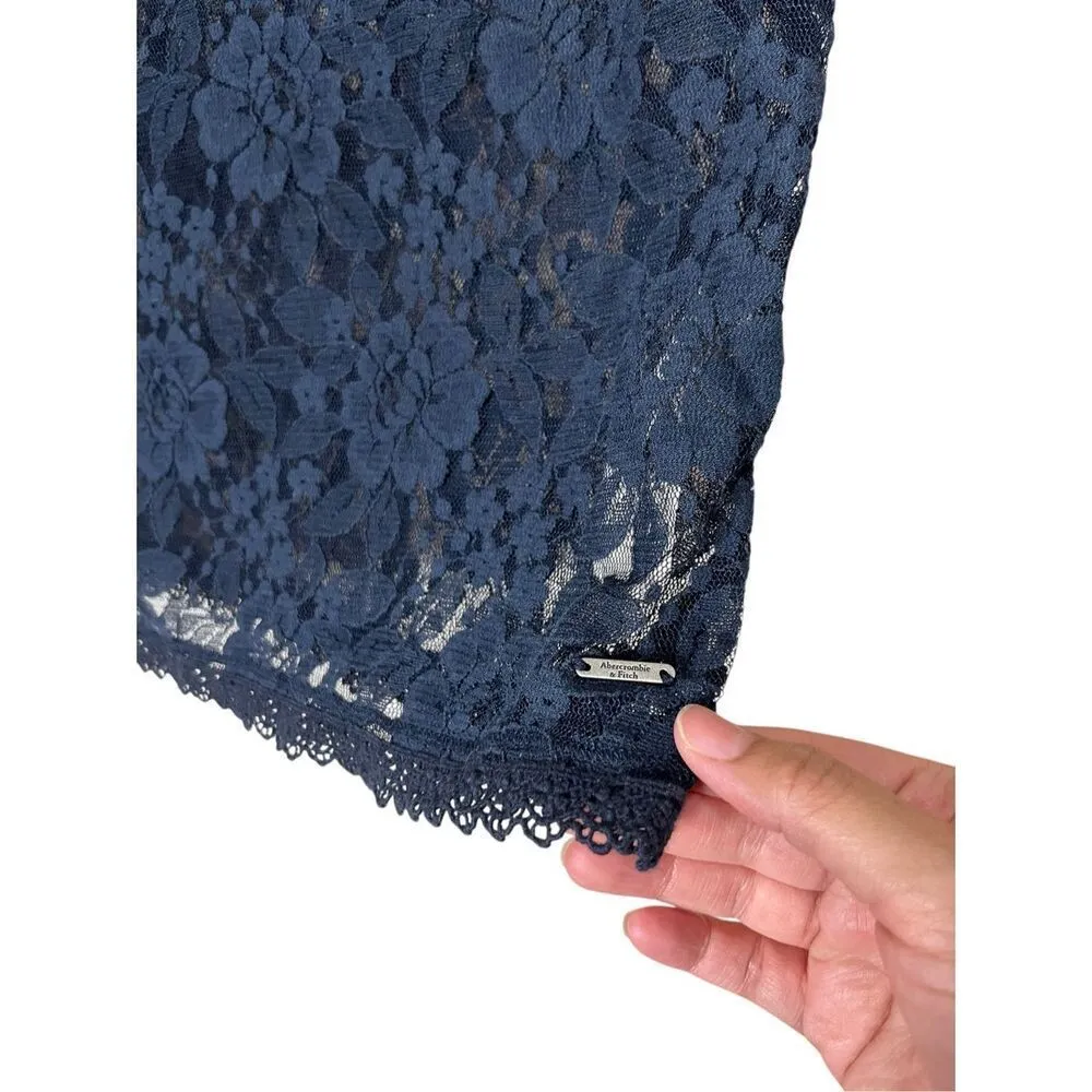 Abercrombie &‎ Fitch Womens Floral Lace Blouse Top Cap Sleeve Blue Size S - Image 3