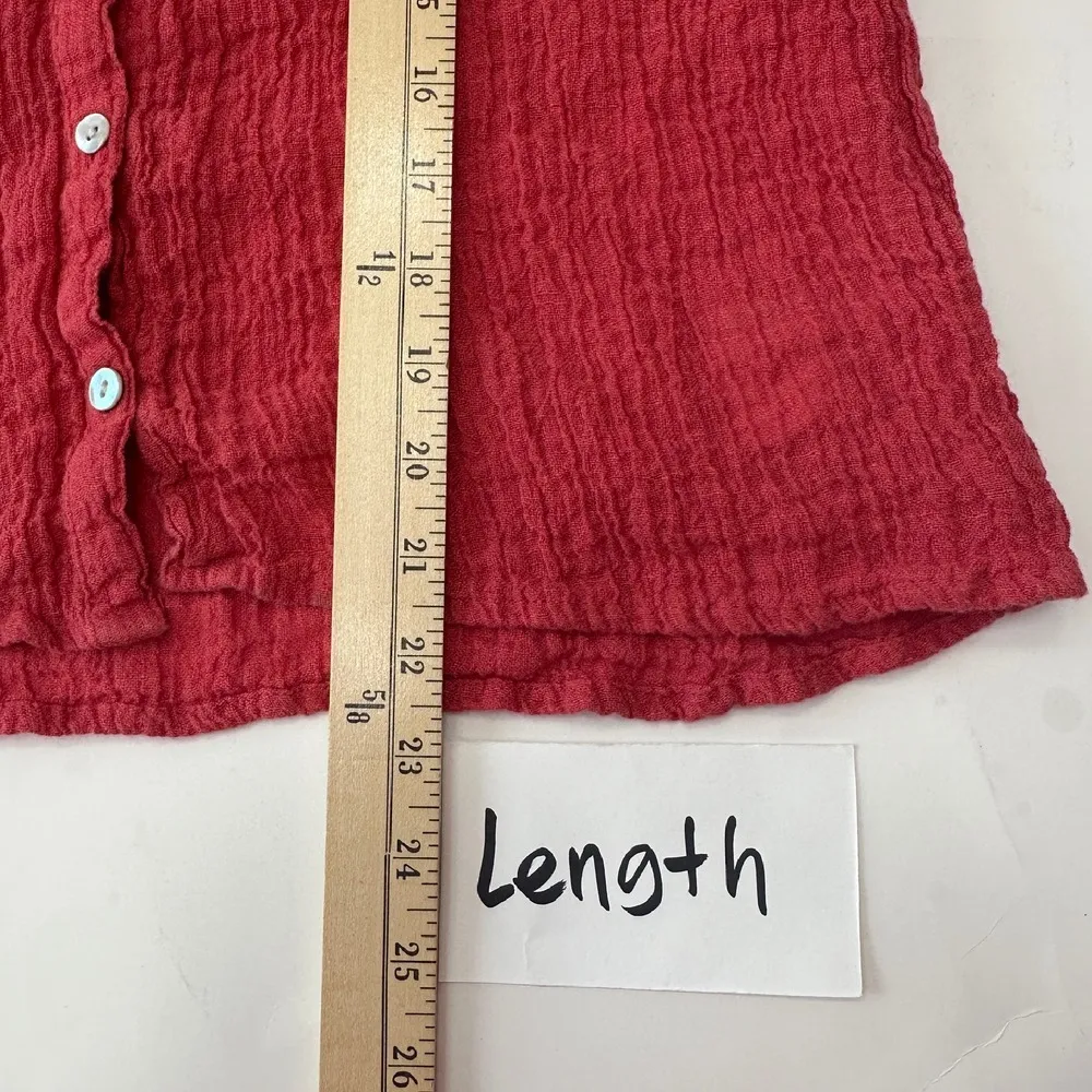 Tahari 100% Linen Button Up Top European Flax Long Sleeve Coral Red Women Medium - Image 9
