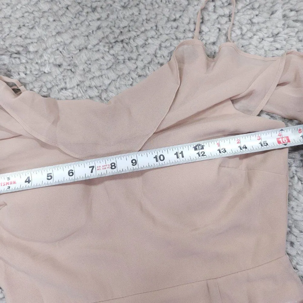 READ Birdy Grey Jane Convertible Chiffon Slit Bridesmaid Dress Beige Taupe Small - Image 11