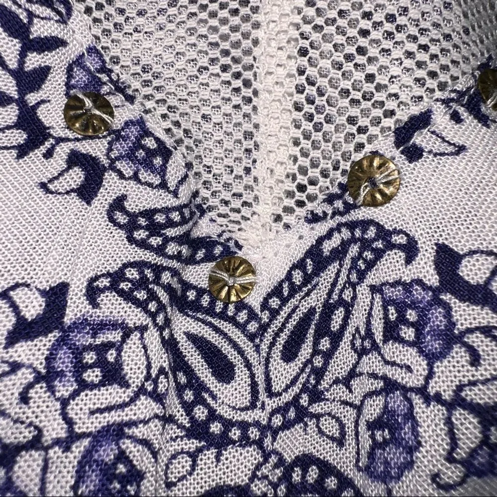 Lola P. Spaghetti Strap Tiered Camisole Top White w/Blue Dipped Dyed - Image 5