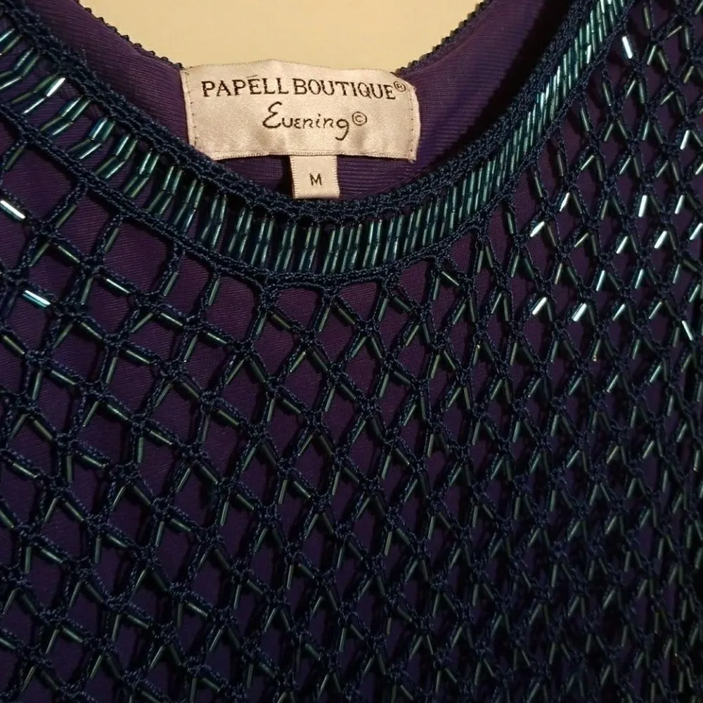 Vintage Papell boutique evening beaded tank C30 Blue Size M - Image 4