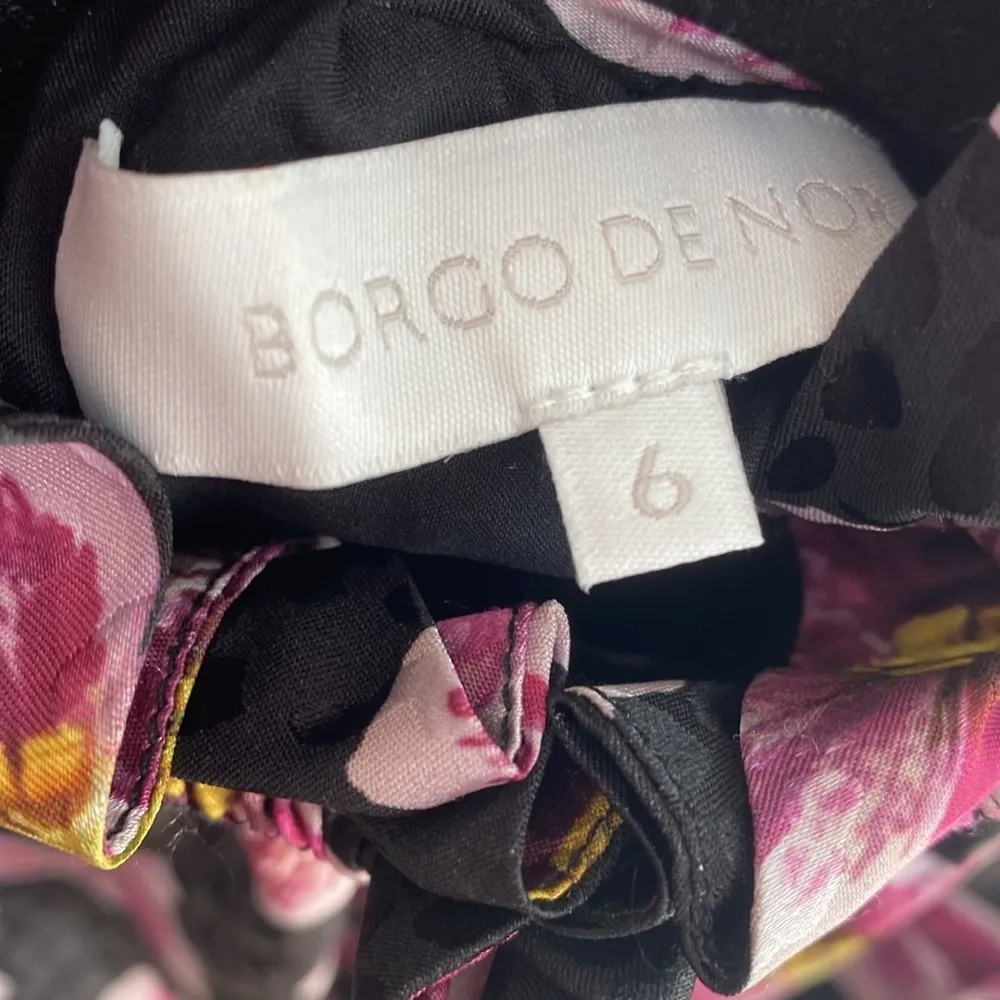 Borgo De Nor Black Purple Yulia Floral High Neck Ruffle Satin Dress Size 2 Sz XS - Image 12