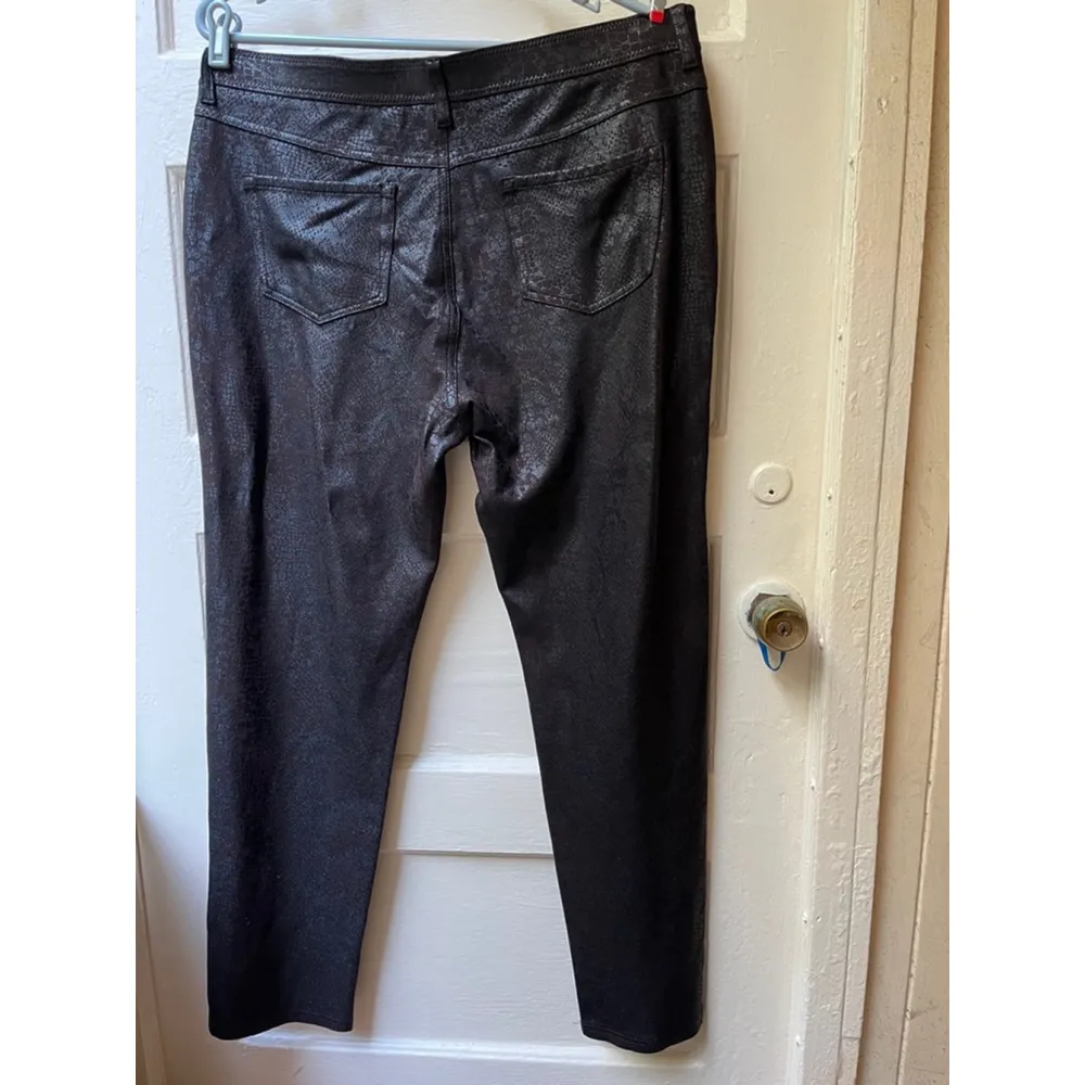 Chico's dark brown stretch metallic embossed coated snakeskin jegging, Size 25 - Image 4