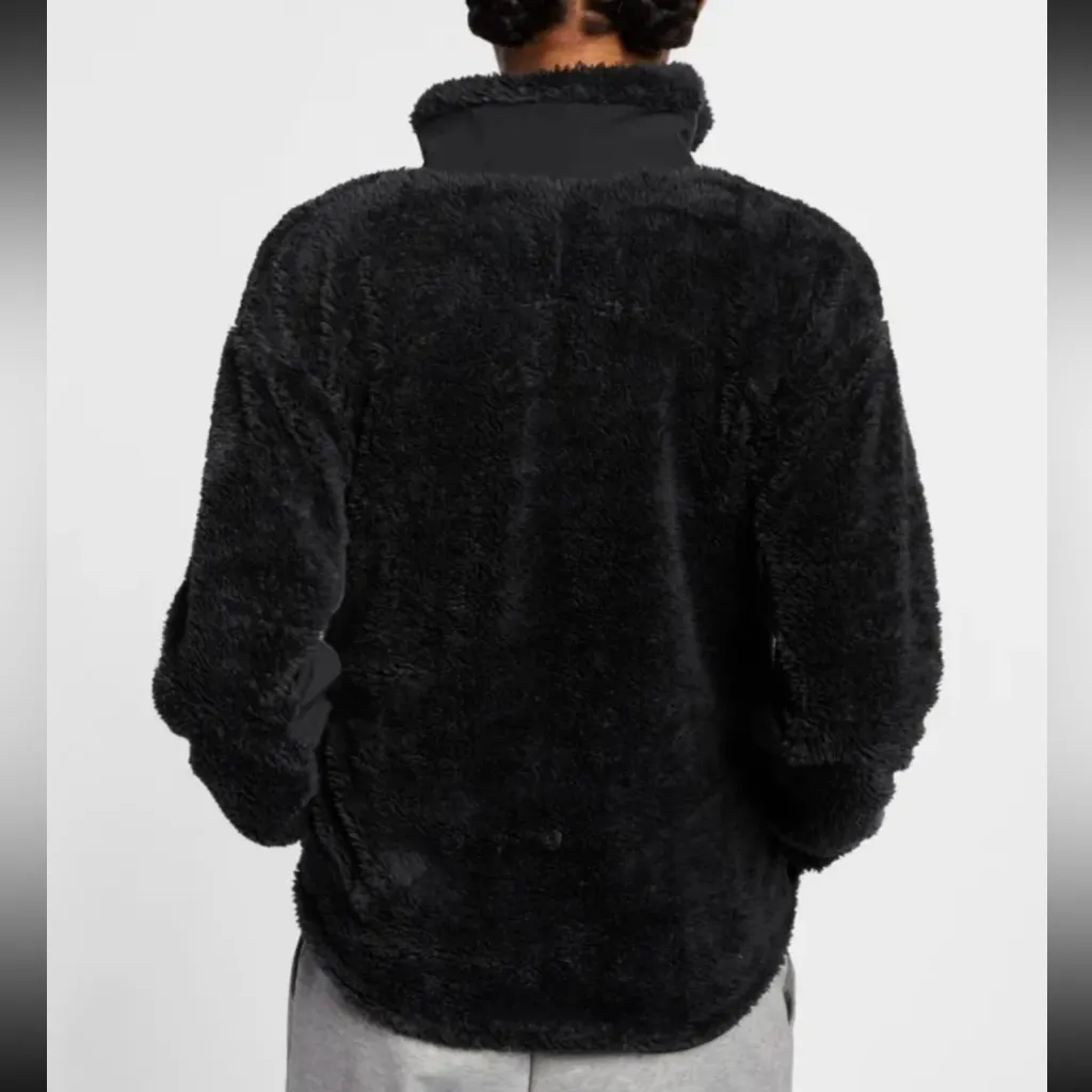 NIKE Fuzzy Sherpa Full Zip Jacket Size Medium Black Zipper - Image 3