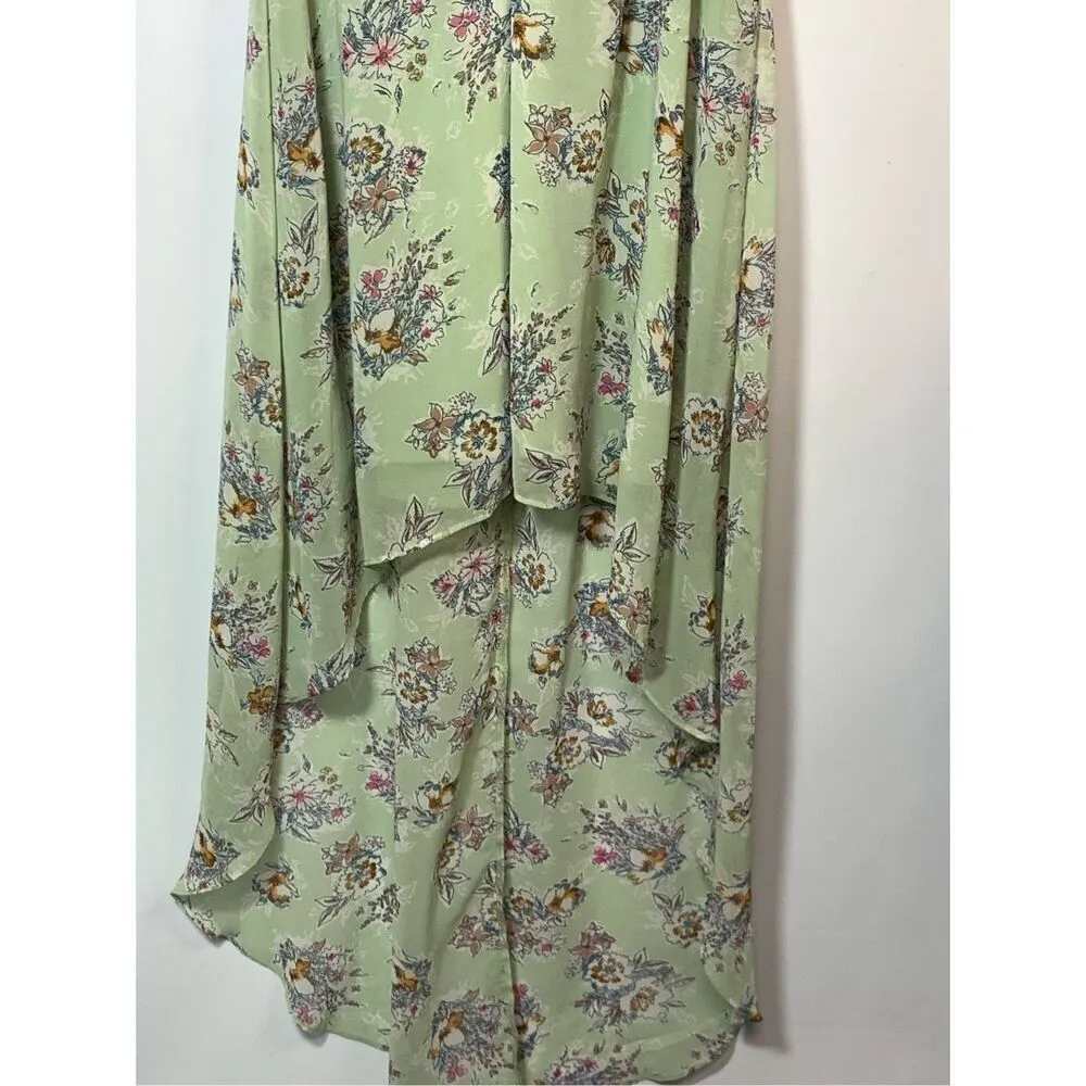 As U Wish Women's Floral Print V-Neck High Low Hem Dress Green Size Medium - Image 5