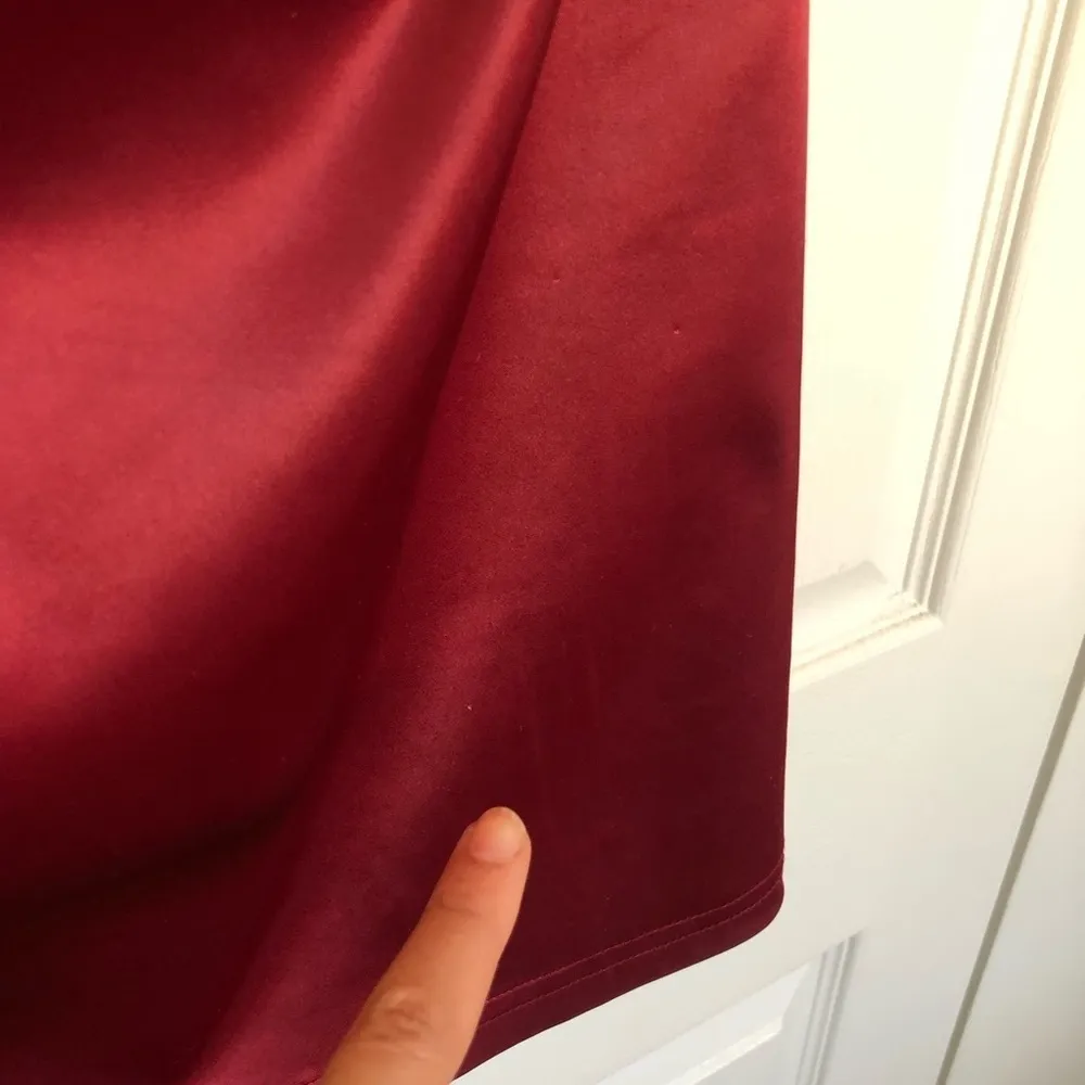 Burgundy Red Satin Mini Dress with AB Rhinestone Detail Size L - Image 3